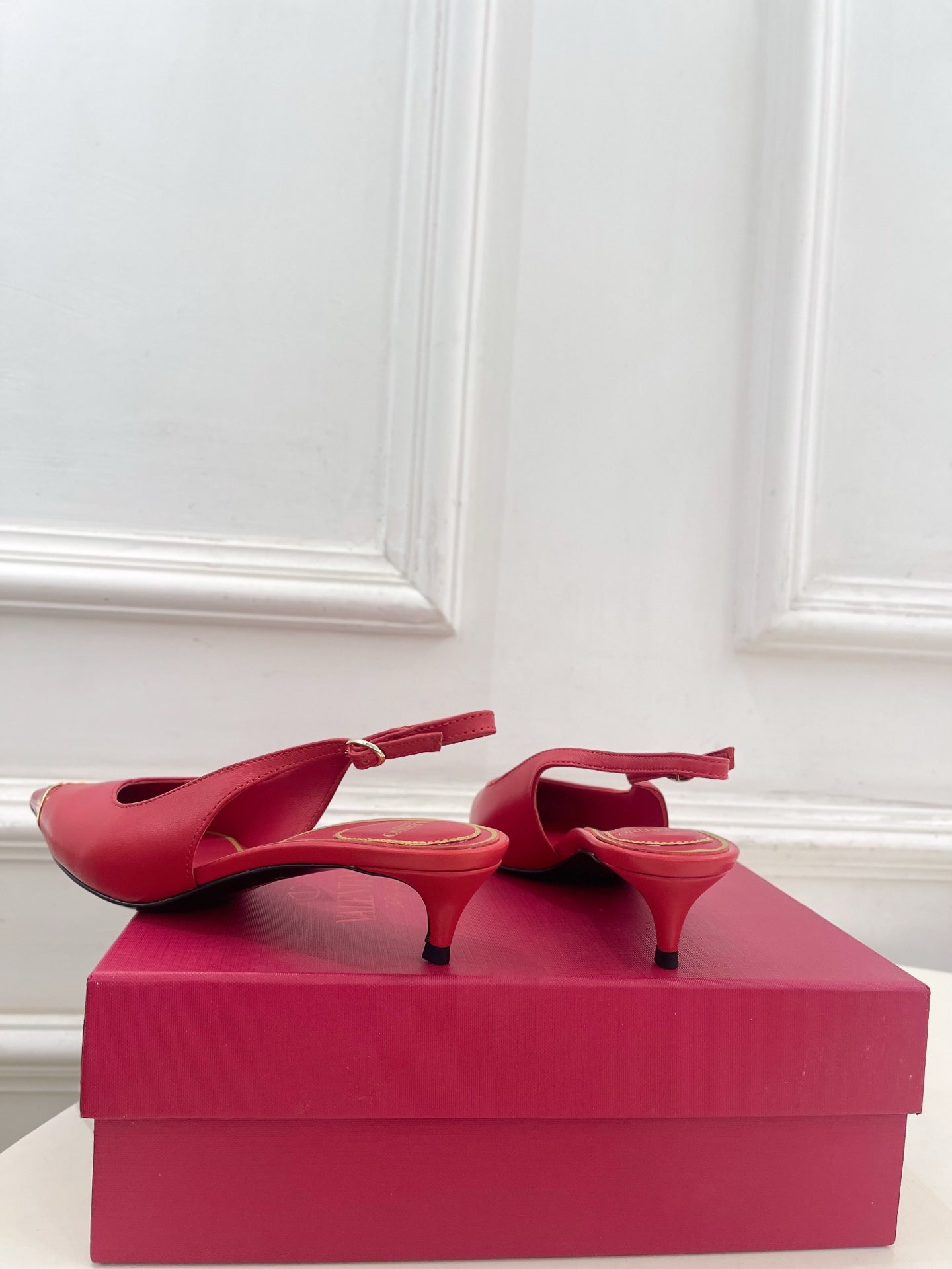 VLogo Heartip Slingback 3.5cm Red Sheepskin 947339