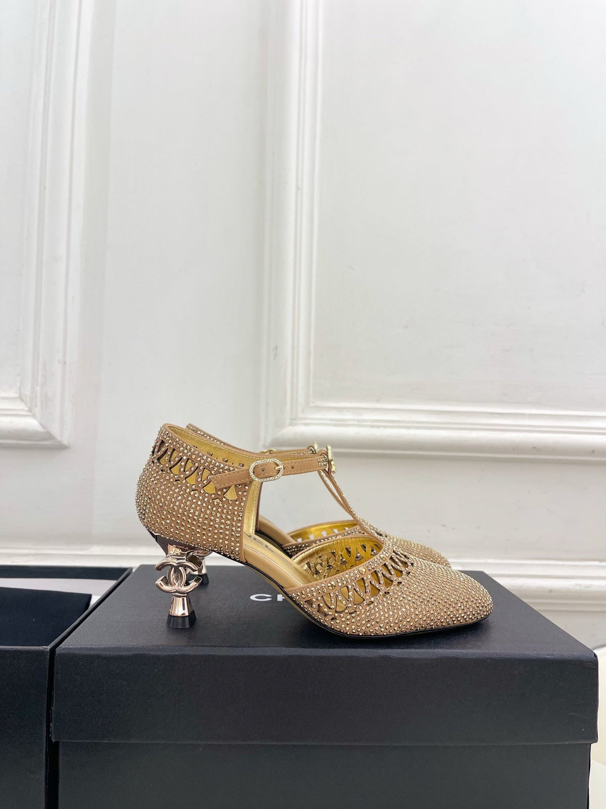 Chanel 26s High Heels 65 Mm In Gold With Crystal Embellishments