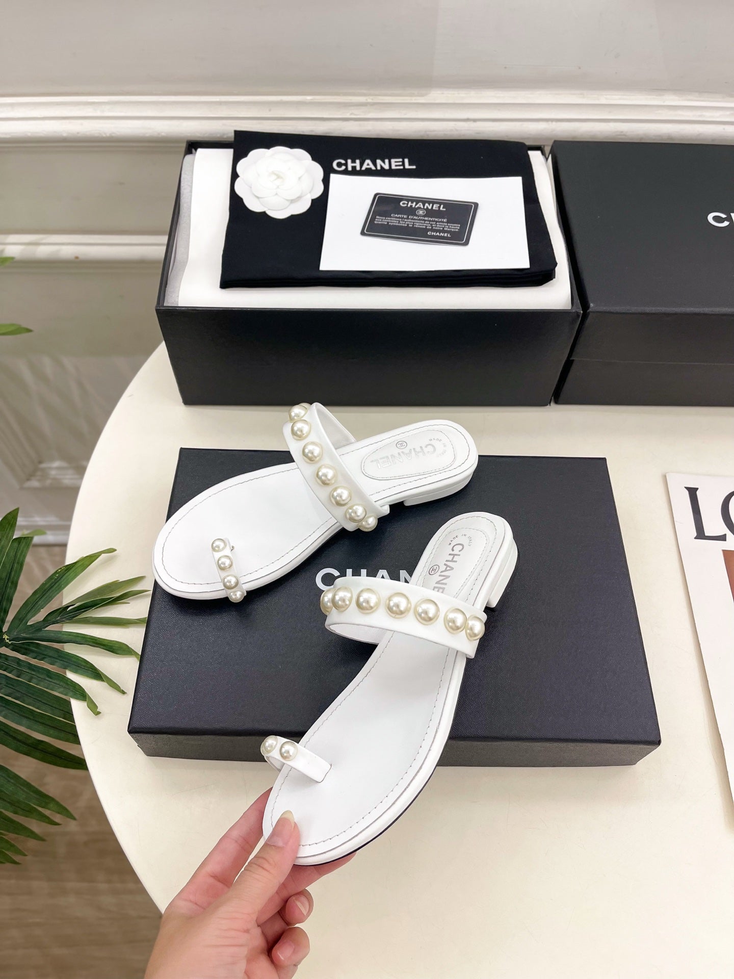 CC 26s Pearl Embellished Sandals White Sheepskin 947067