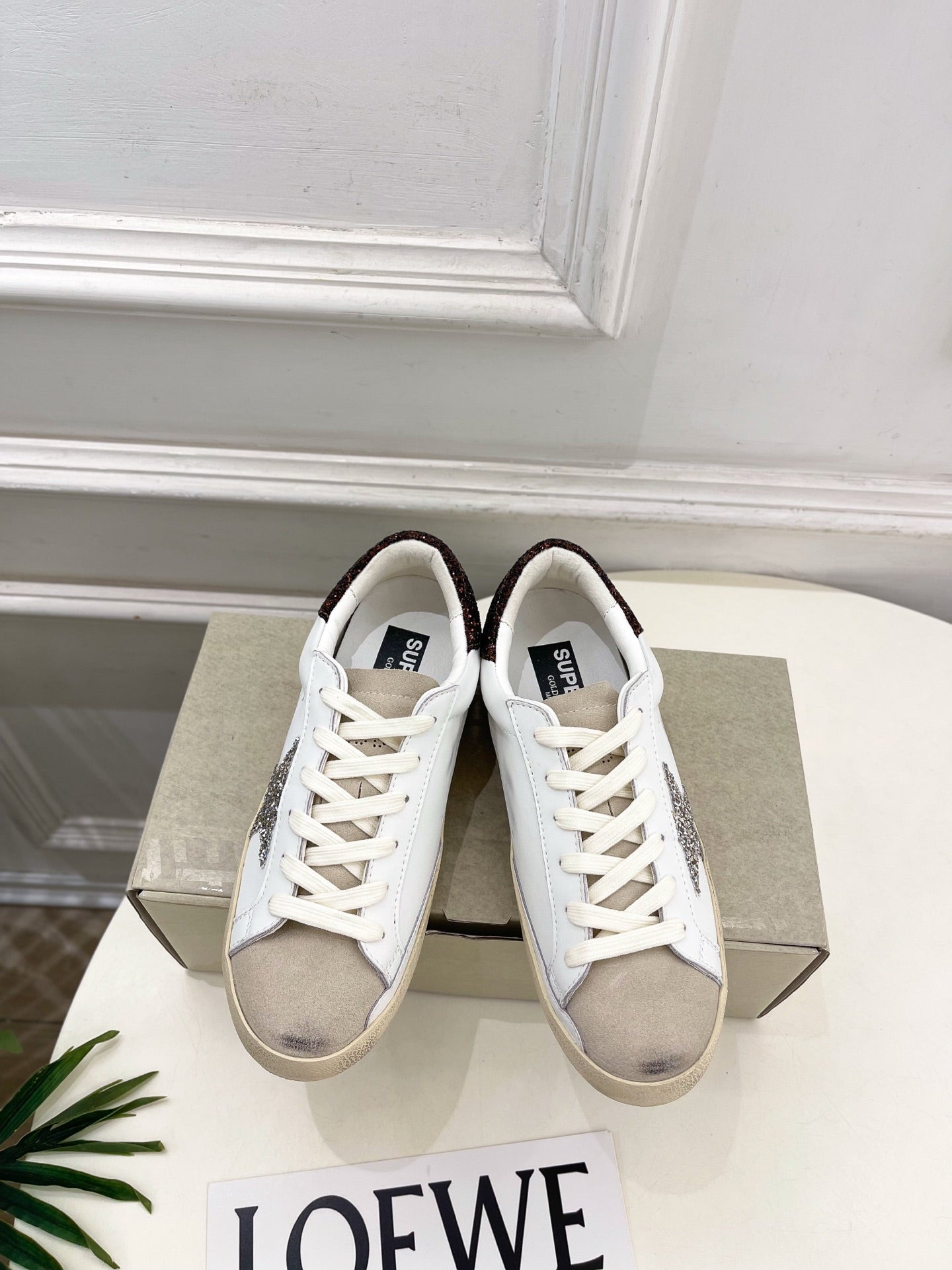 Golden Goose 26s Super-Star Light Taupe Star White Brown Glitter Leather 947745
