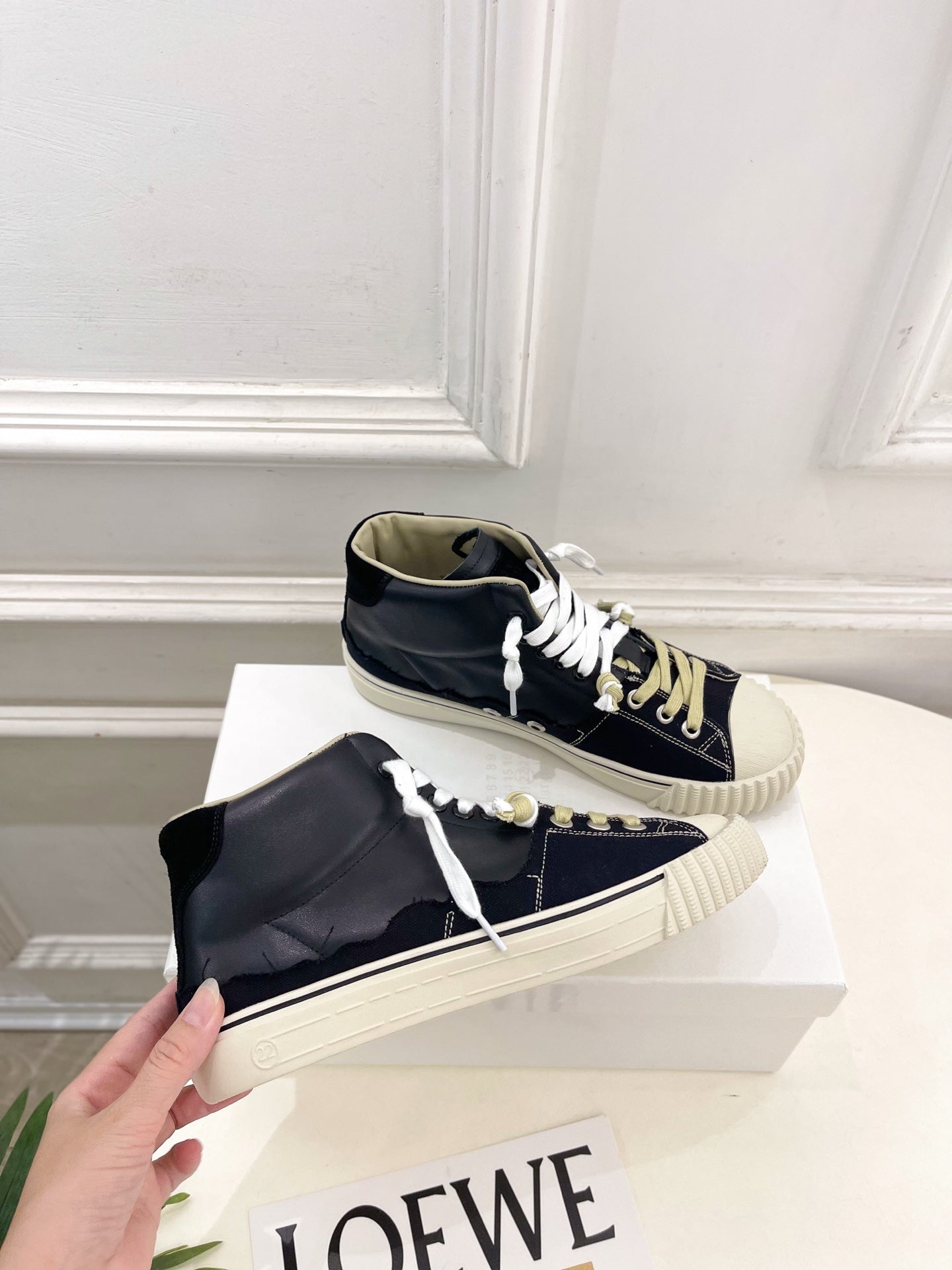 MM6 26s New Evolution Mid-Top Sneakers Black Canvas Calfskin 947481