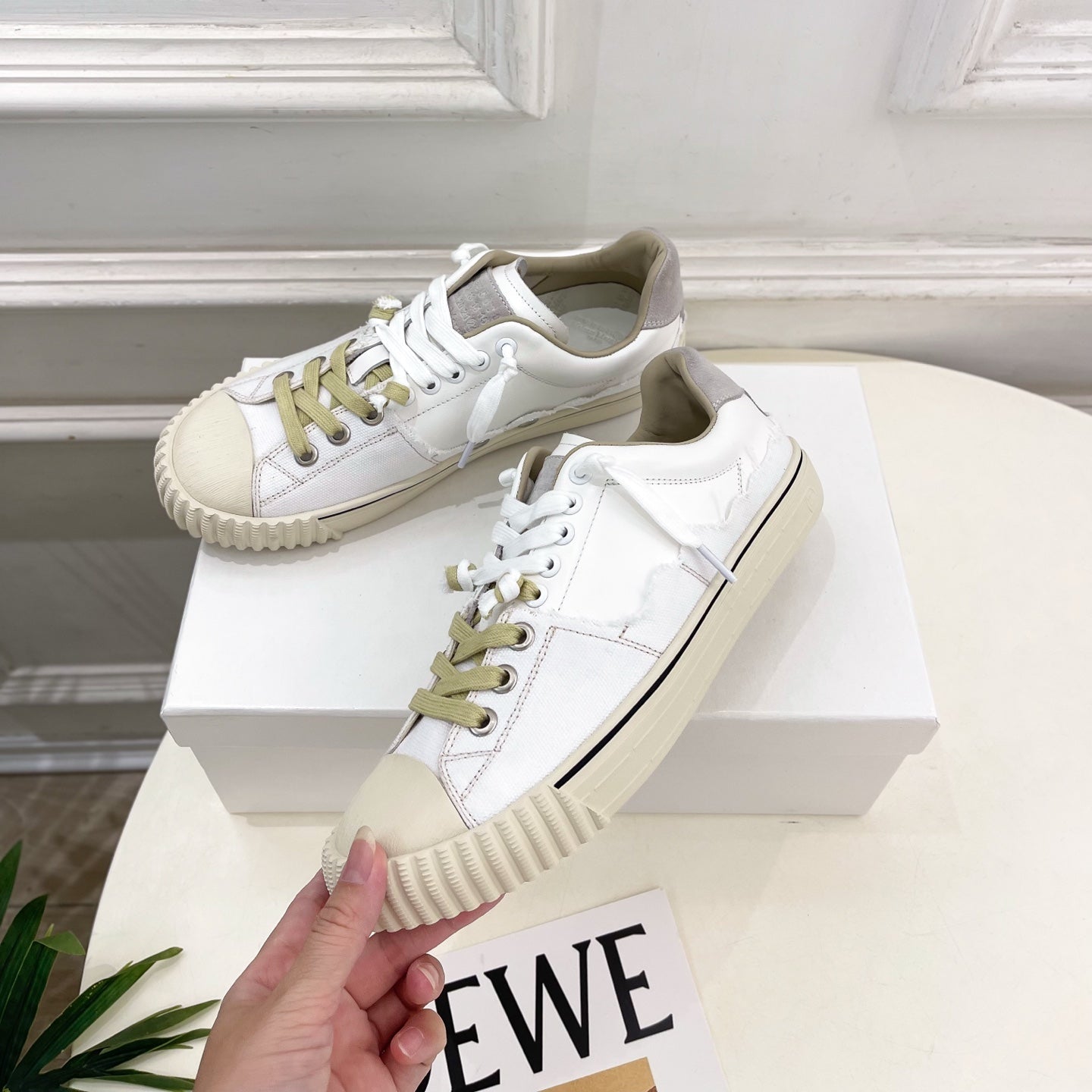 MM6 26s New Evolution Sneakers Grey Cream Canvas Calfskin 947484