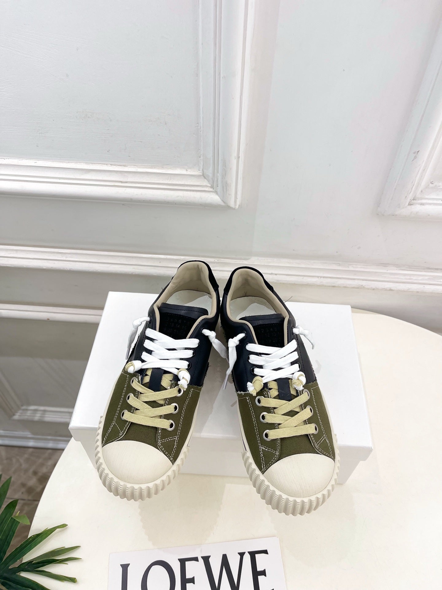 MM6 26s New Evolution Sneakers Olive Black Canvas Calfskin 947485