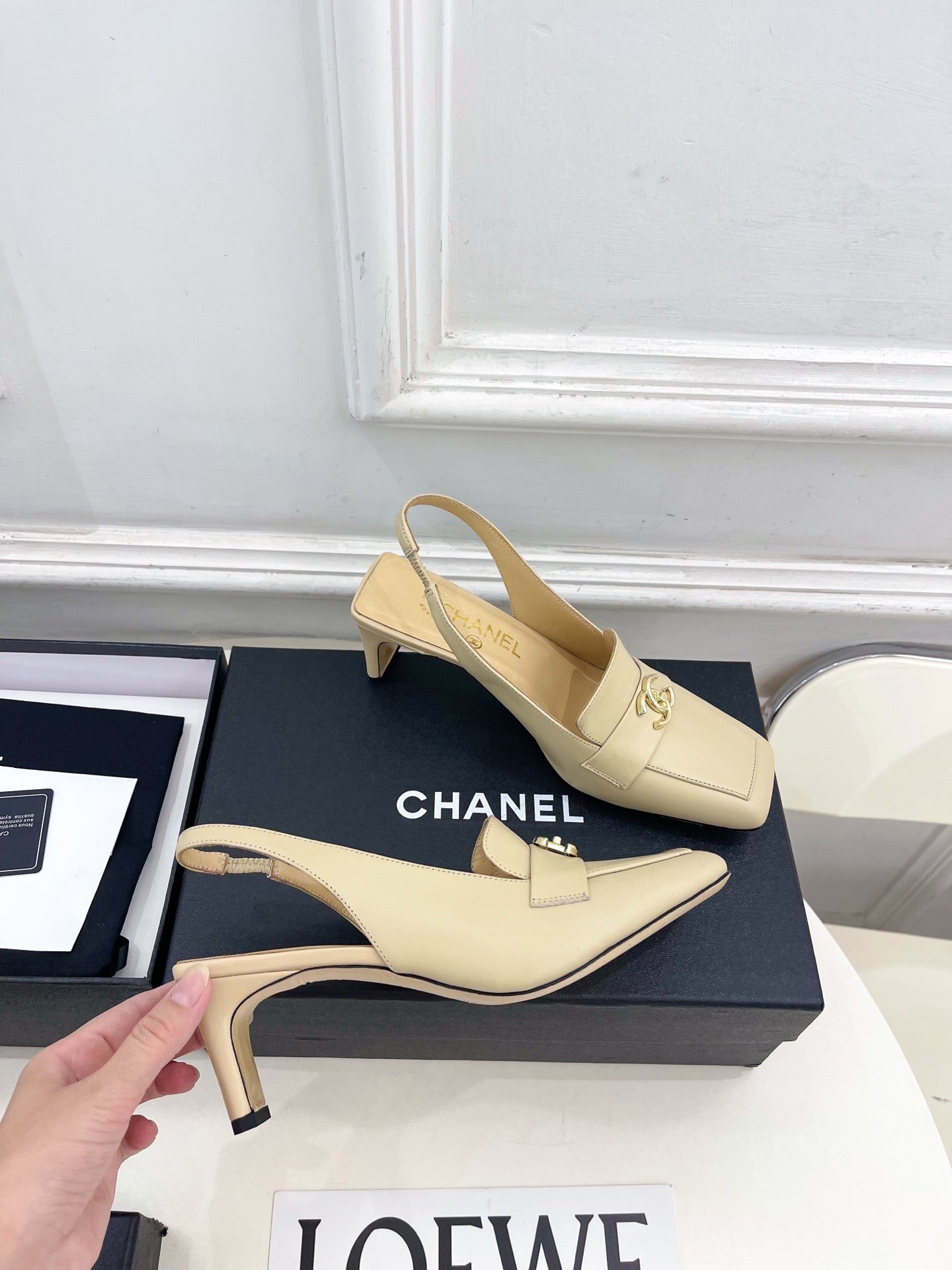 CC 26s Slingback Kitten Heels 6cm Beige Leather 946837