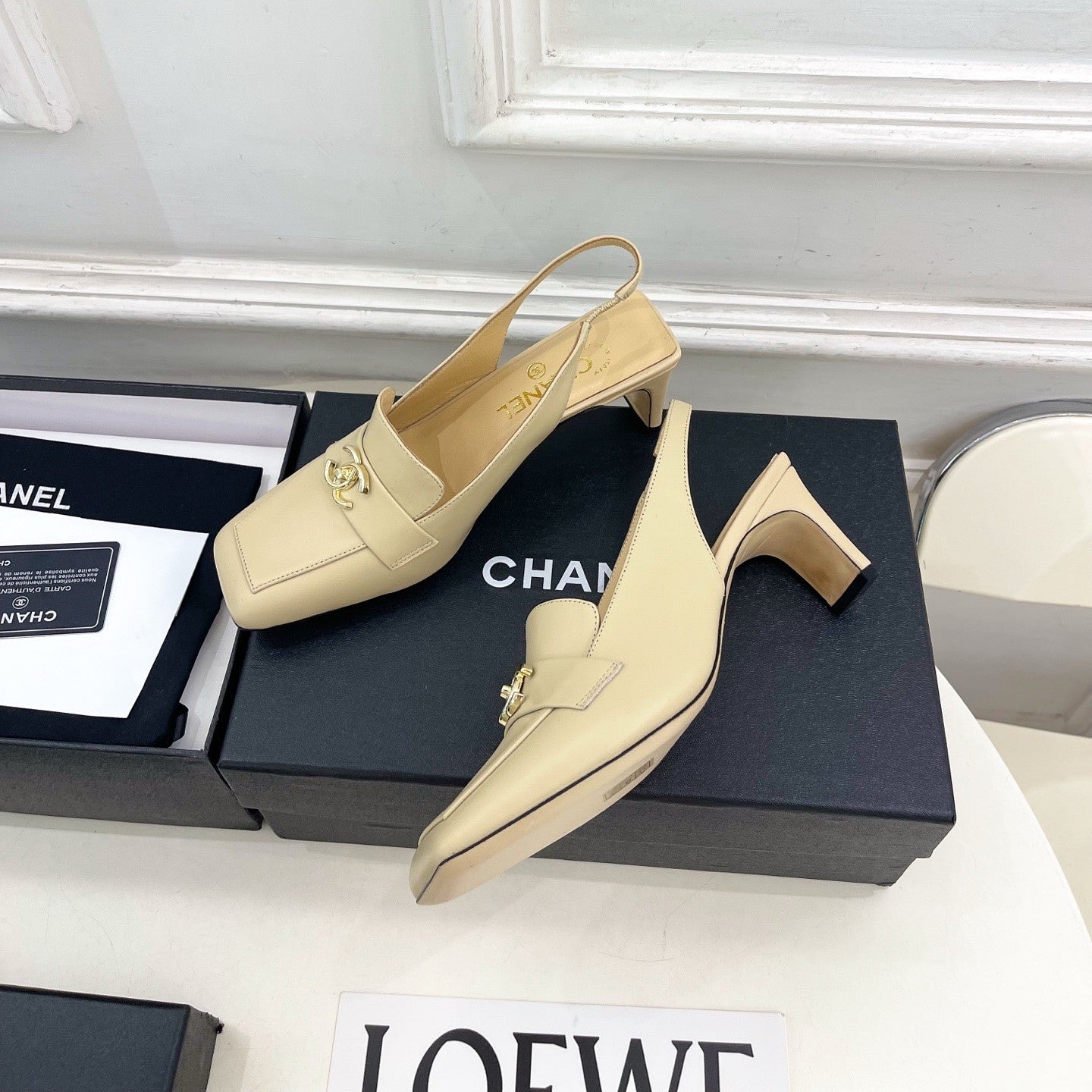 CC 26s Slingback Kitten Heels 6cm Beige Leather 946837