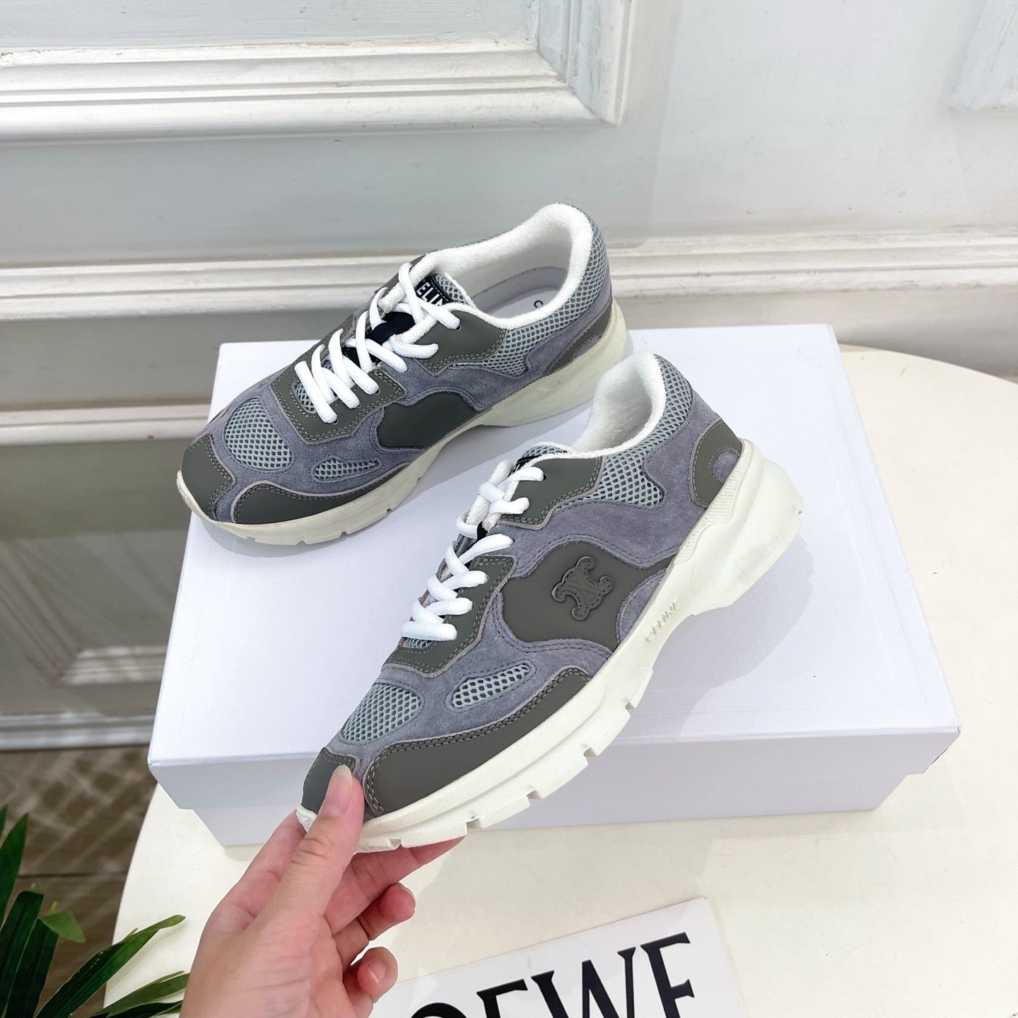 Celine 26s Runner Sneaker Grey Mesh Suede 947585