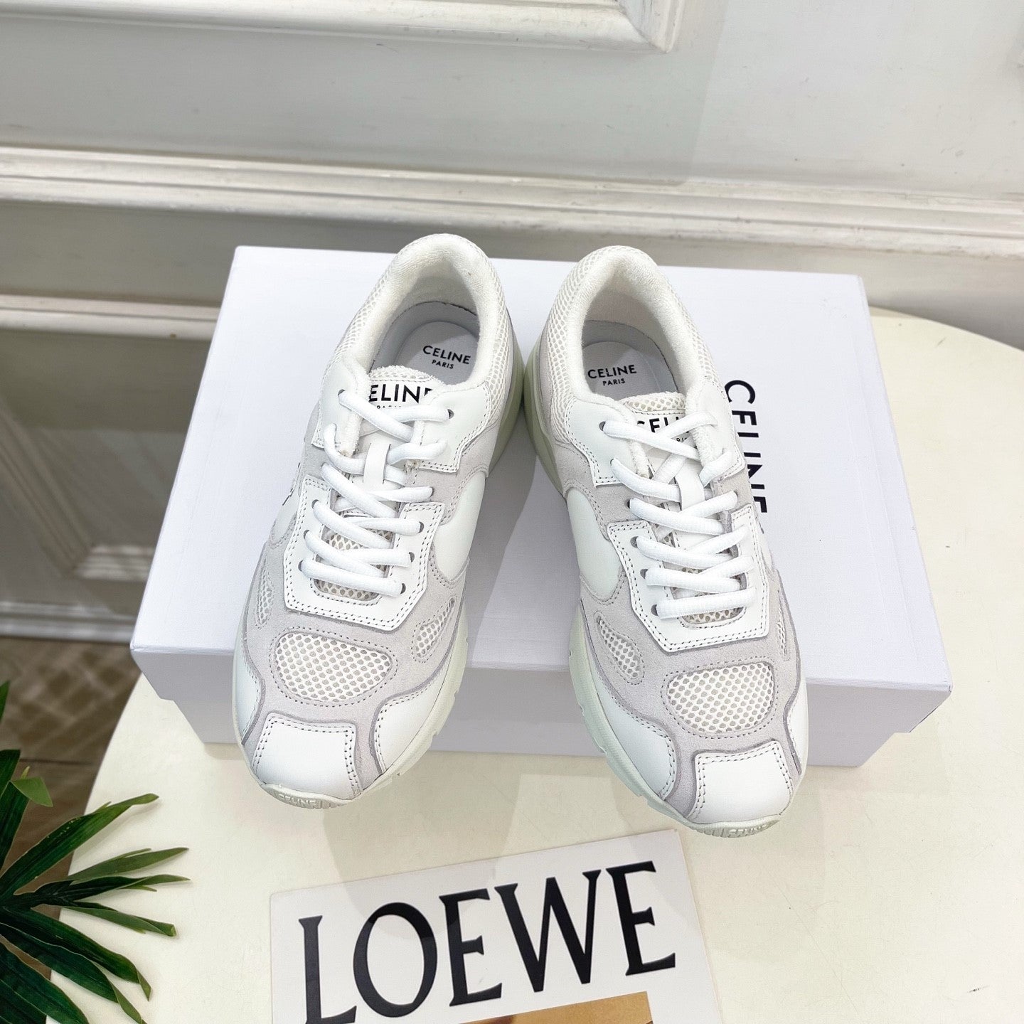 Celine 26s Runner Sneaker White Mesh Suede 947584