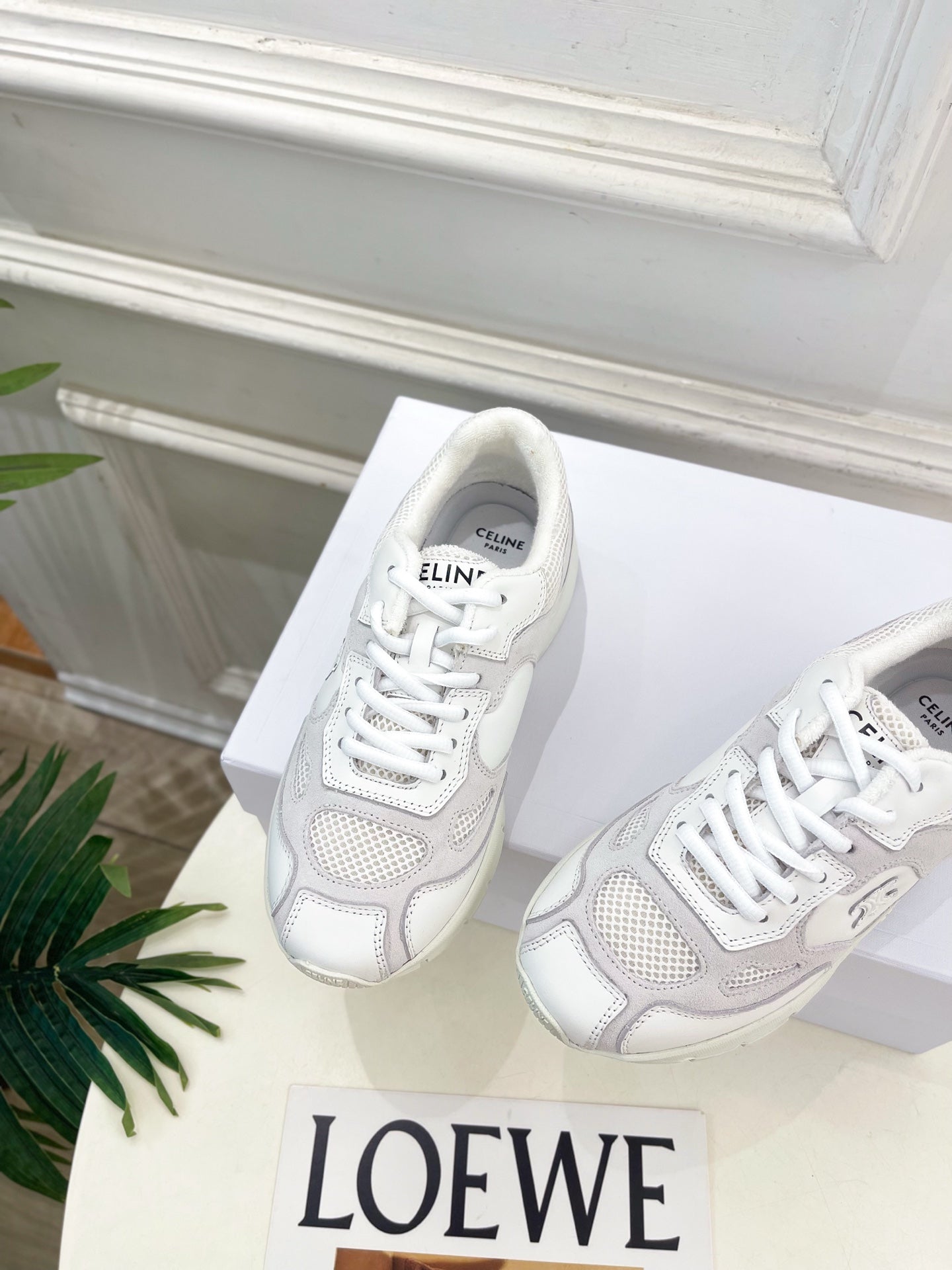 Celine 26s Runner Sneaker White Mesh Suede 947584