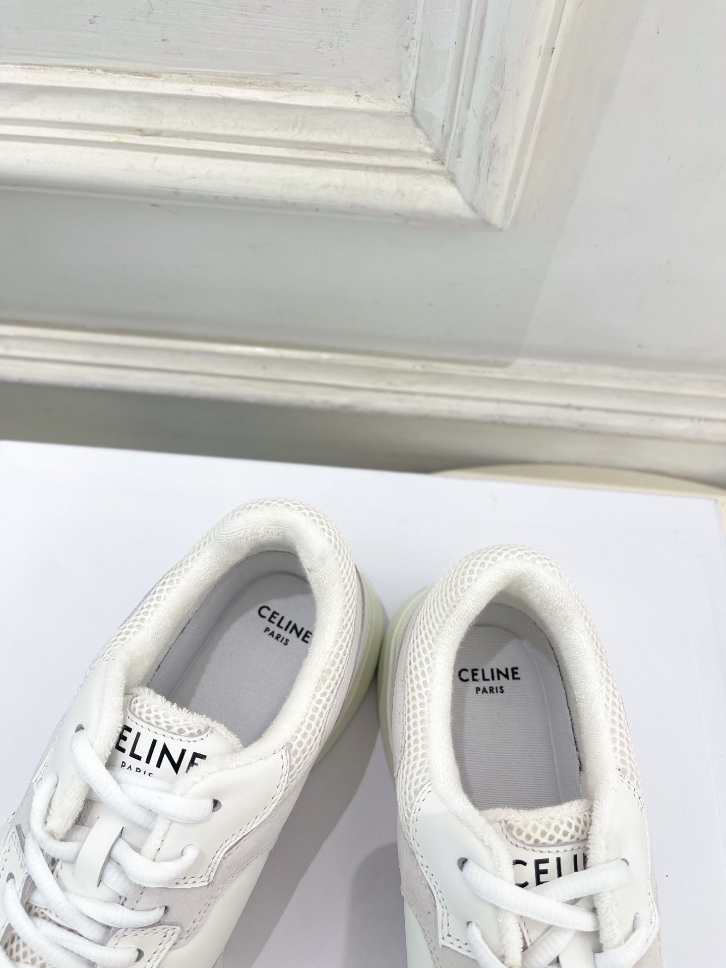 Celine 26s Runner Sneaker White Mesh Suede 947584