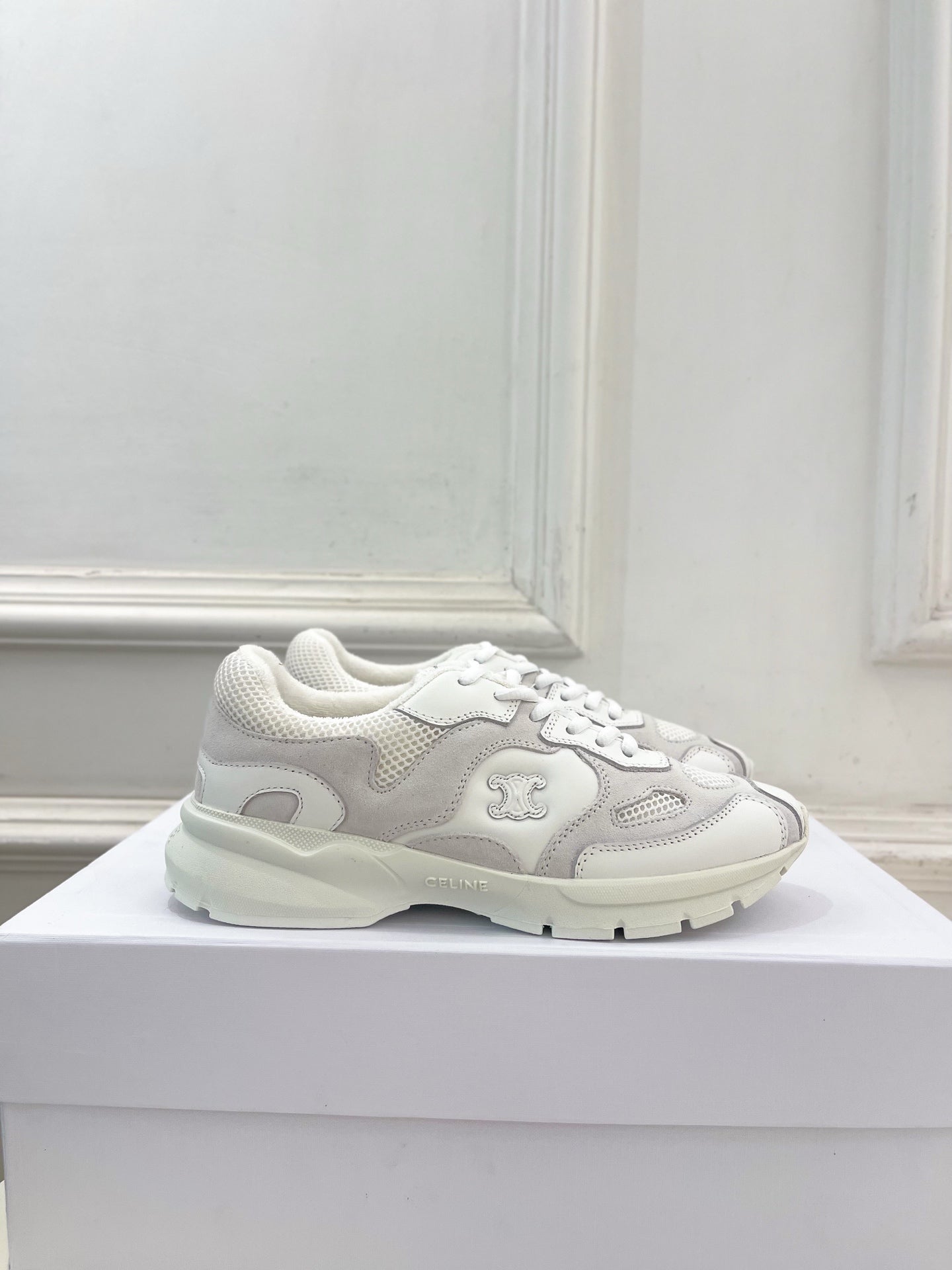 Celine 26s Runner Sneaker White Mesh Suede 947584