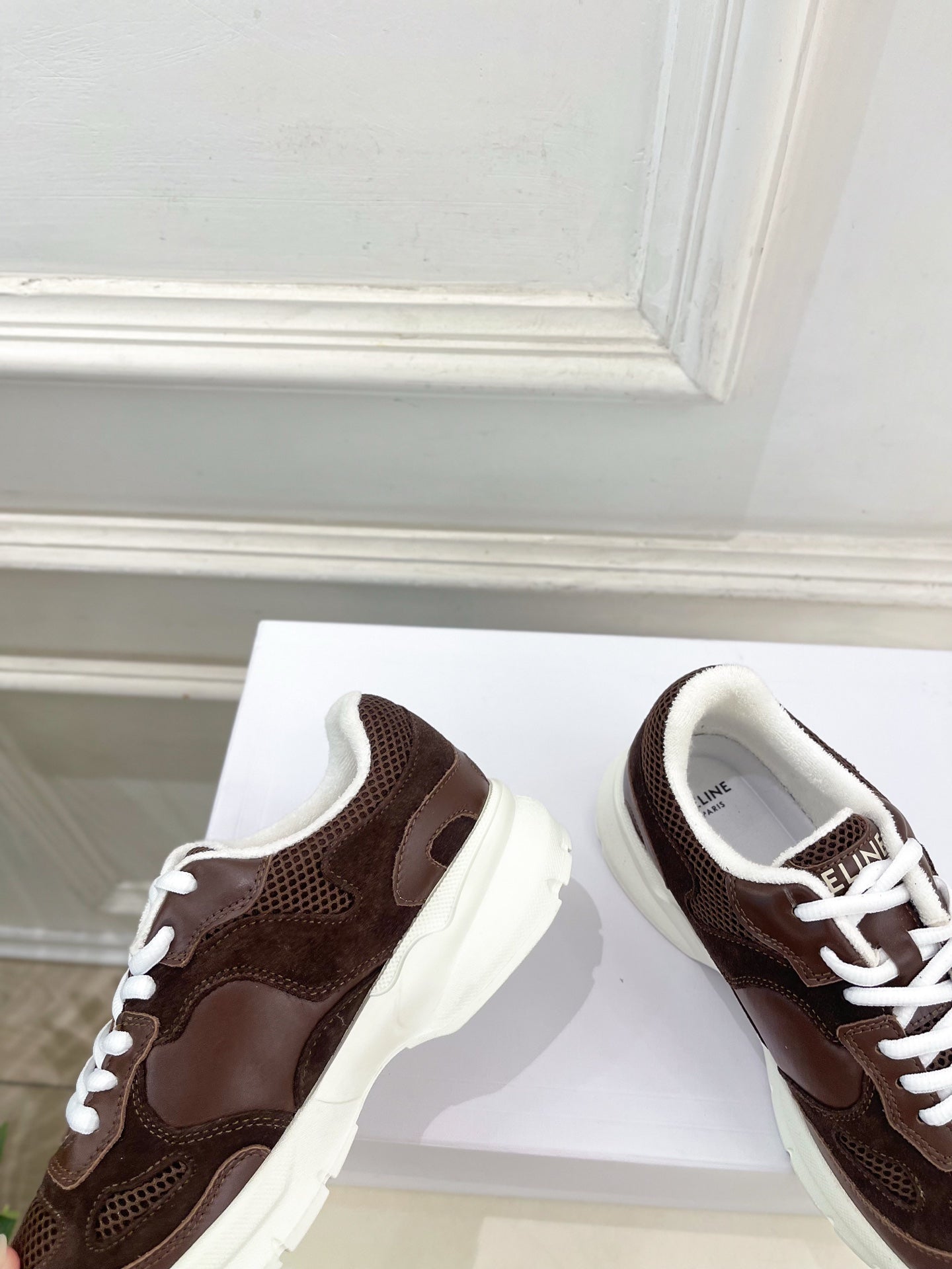 Celine 26s Runner Sneaker Coffee Mesh Suede 947583