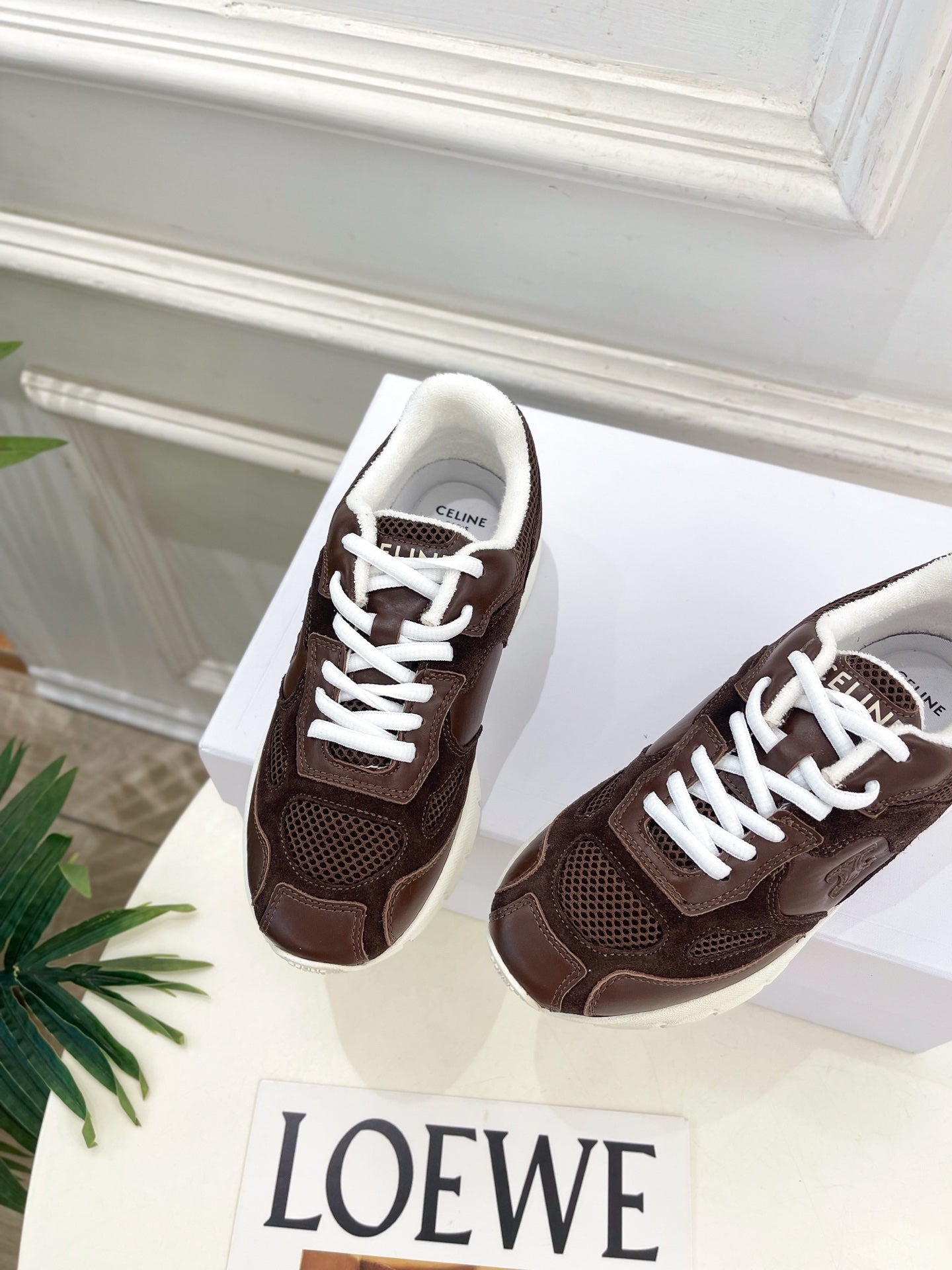 Celine 26s Runner Sneaker Coffee Mesh Suede 947583