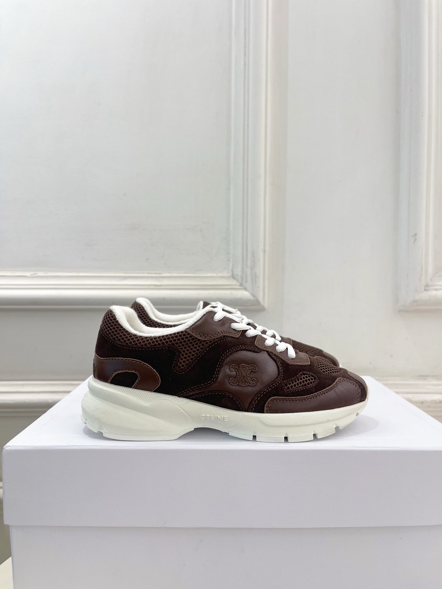 Celine 26s Runner Sneaker Coffee Mesh Suede 947583