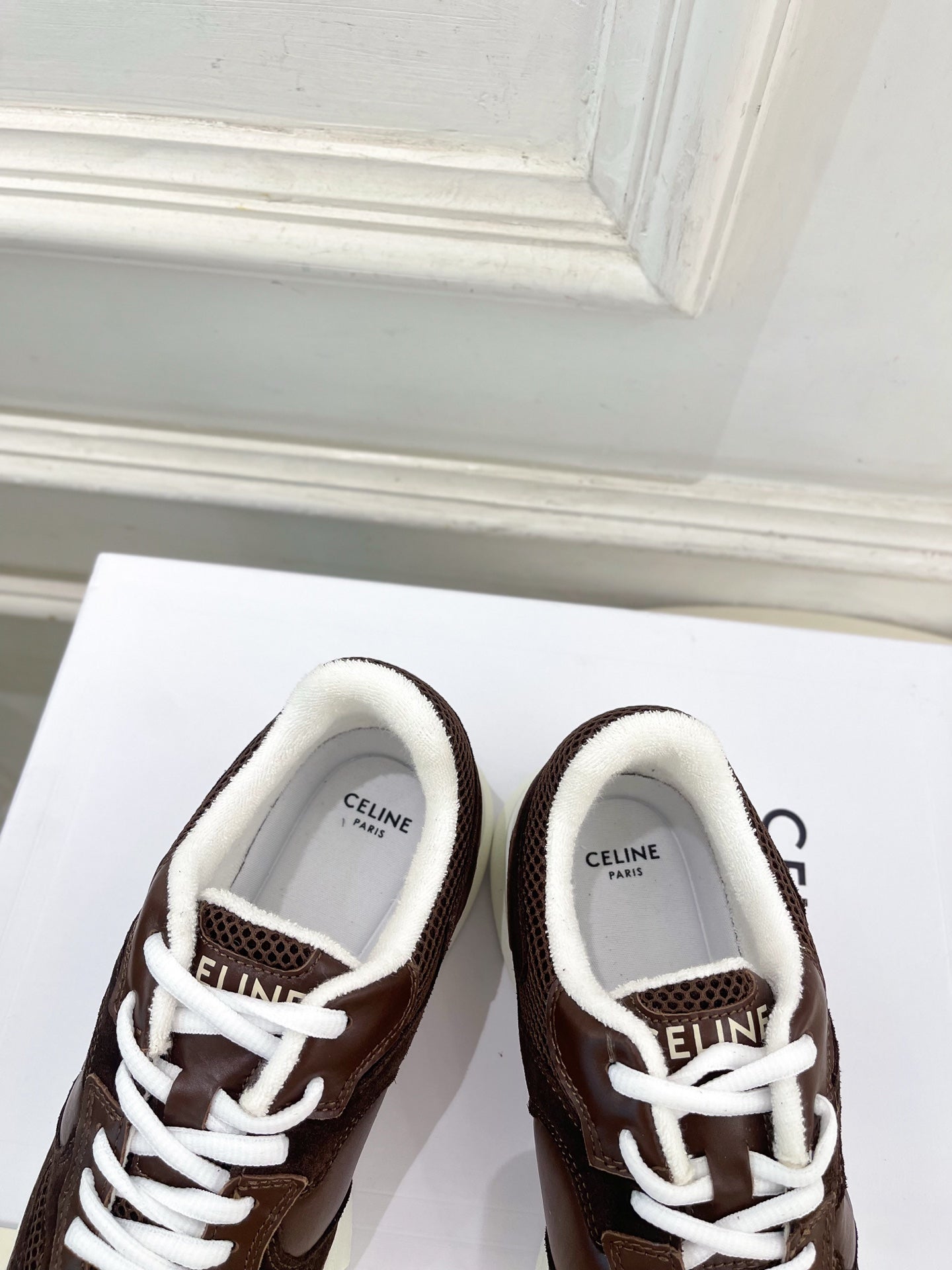 Celine 26s Runner Sneaker Coffee Mesh Suede 947583