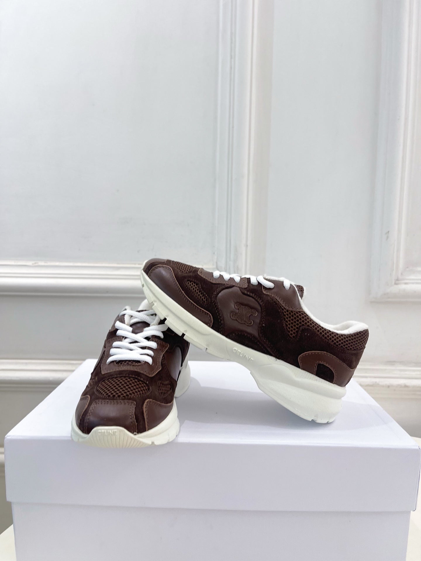 Celine 26s Runner Sneaker Coffee Mesh Suede 947583