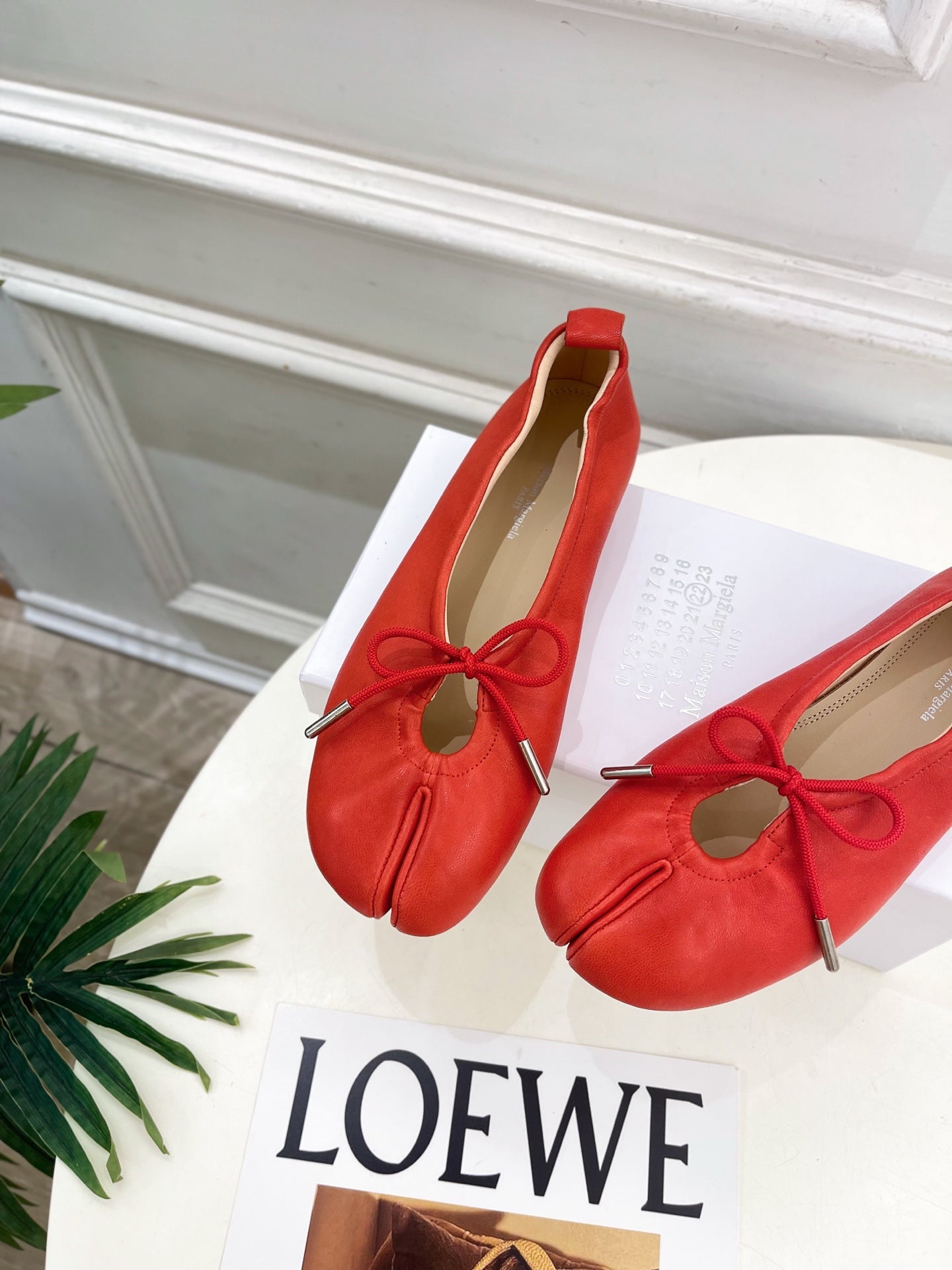 MM6 26s Tabi Ballet Flats Red Lambskin 947490