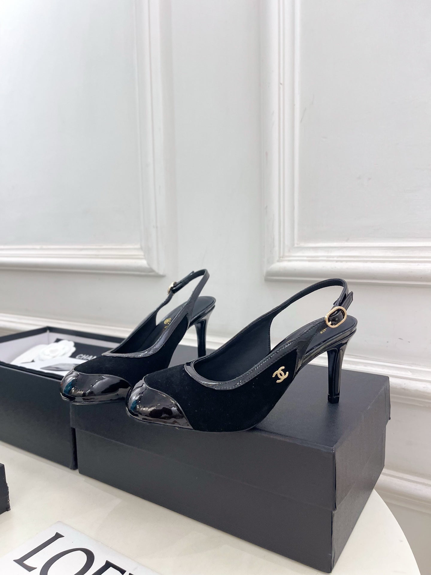 CC 26s Slingbacks Conic Heel 9cm Black Suede Leather 946879