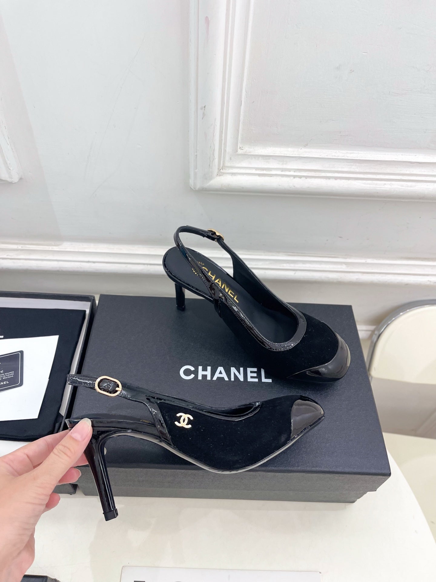 CC 26s Slingbacks Conic Heel 9cm Black Suede Leather 946879