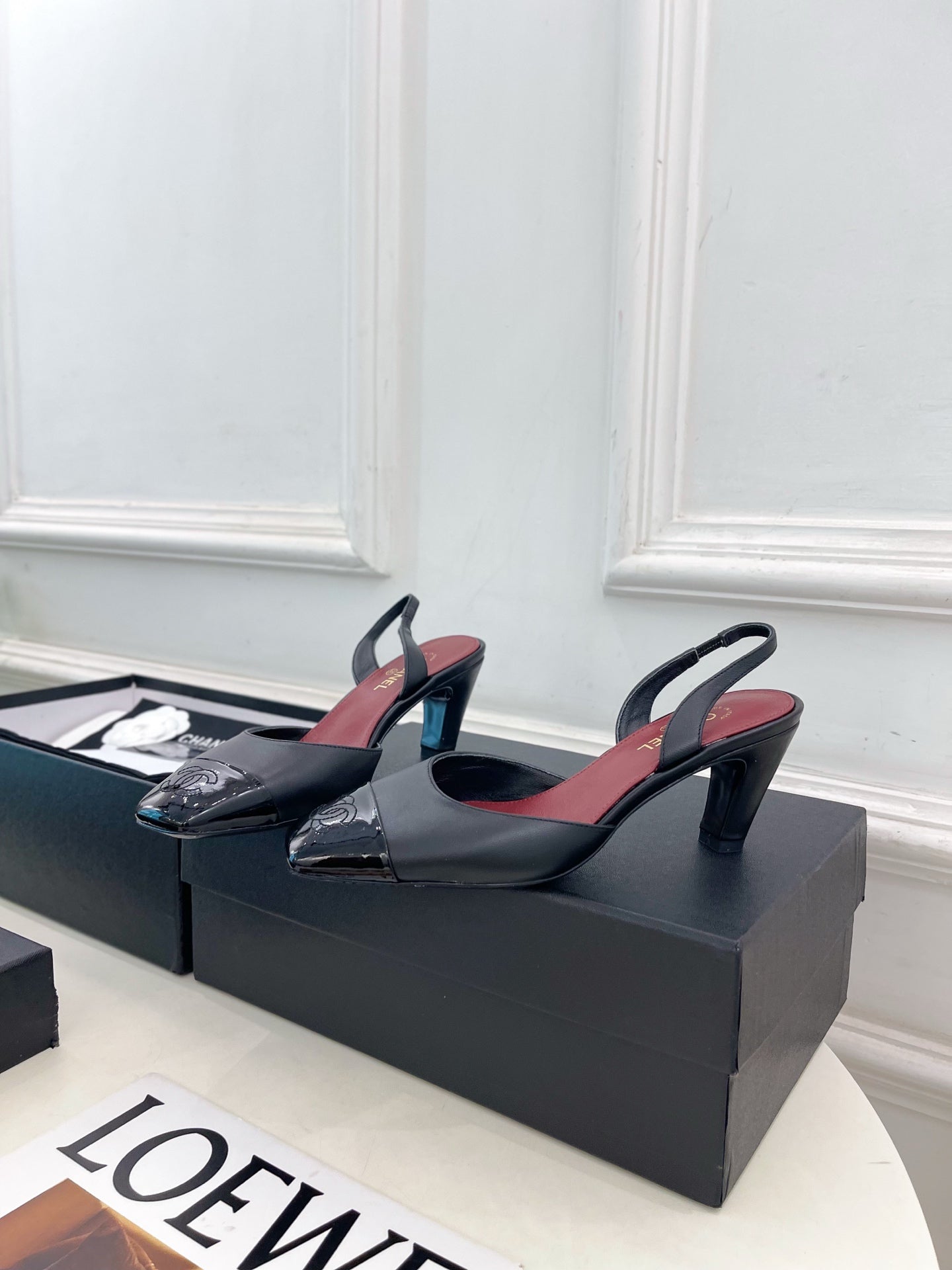 CC 26s Square Toe Slingback 6.5cm Black Leather 946907