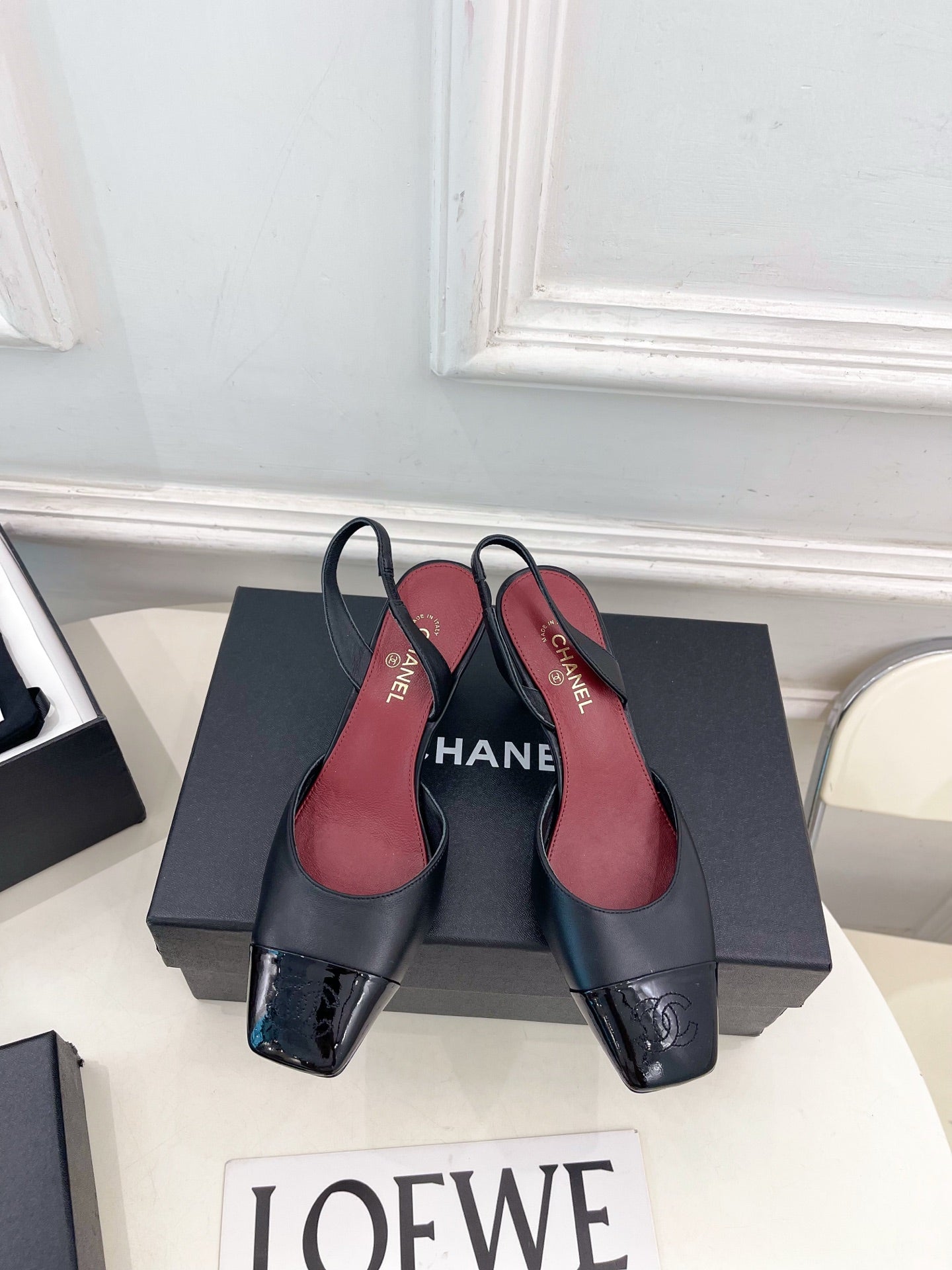 CC 26s Square Toe Slingback 6.5cm Black Leather 946907
