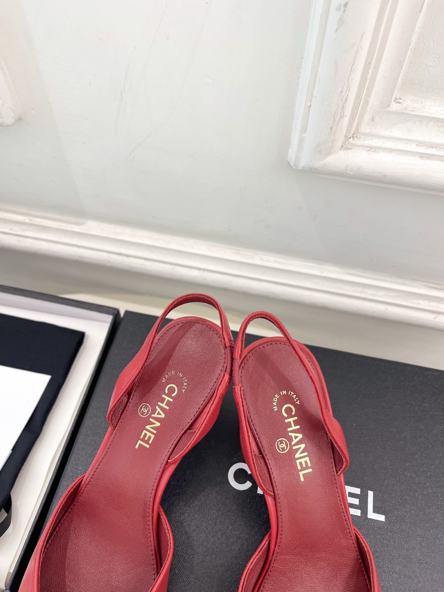 CC 26s Square Toe Slingback 6.5cm Black Red Leather 946909