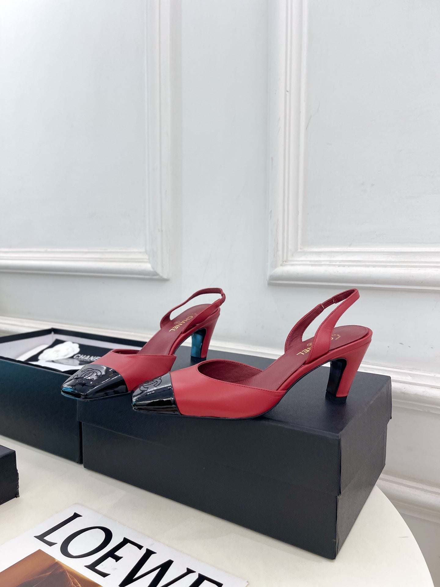 CC 26s Square Toe Slingback 6.5cm Black Red Leather 946909