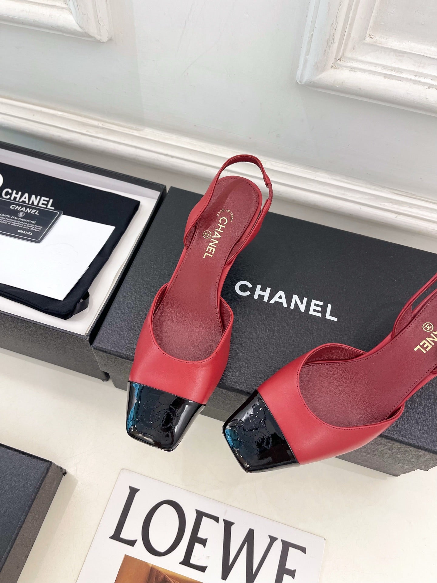 CC 26s Square Toe Slingback 6.5cm Black Red Leather 946909