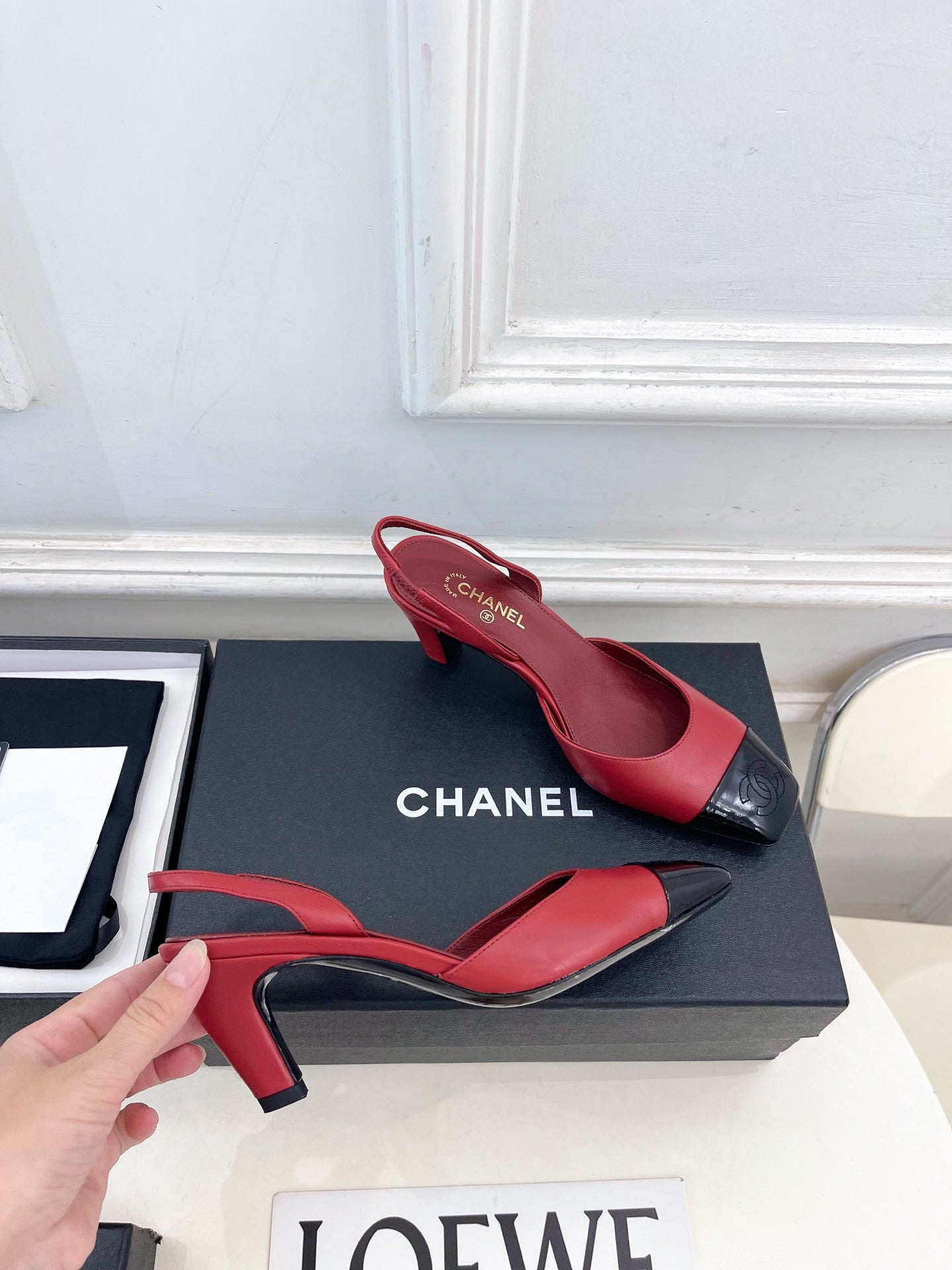 CC 26s Square Toe Slingback 6.5cm Black Red Leather 946909