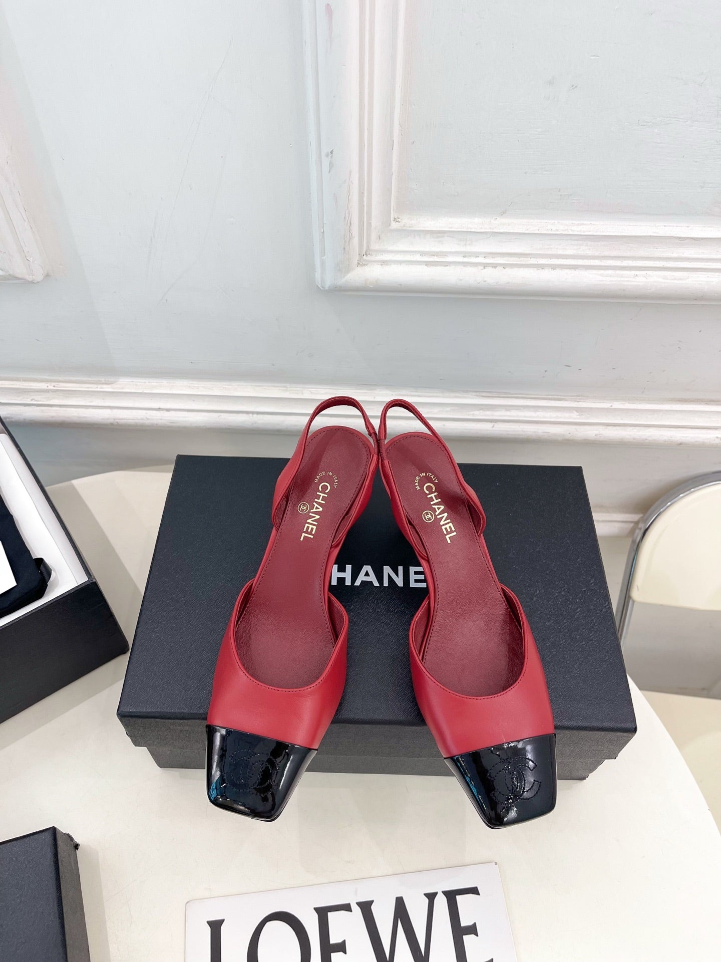 CC 26s Square Toe Slingback 6.5cm Black Red Leather 946909