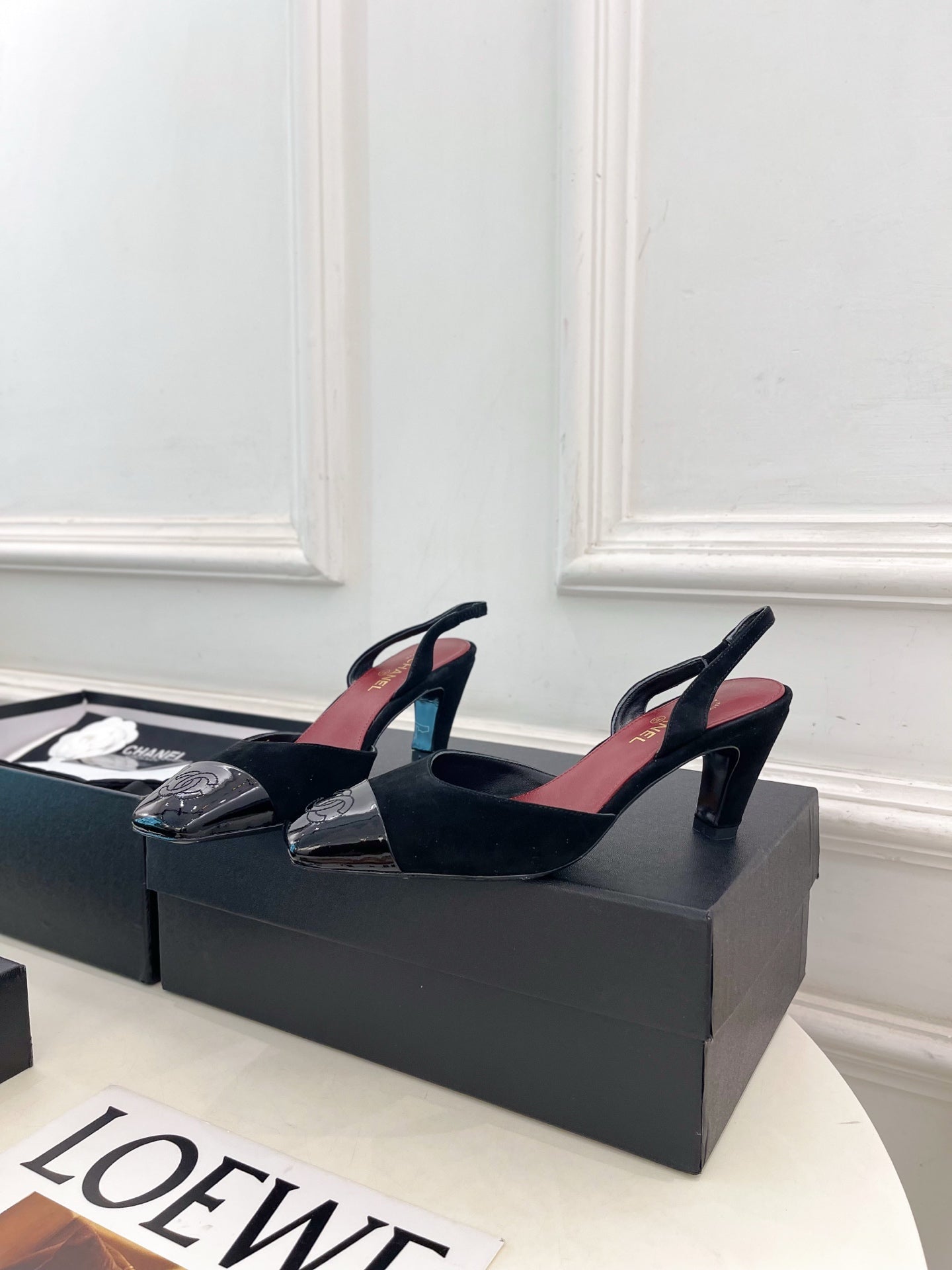 CC 26s Square Toe Slingback 6.5cm Black Suede Leather 946912