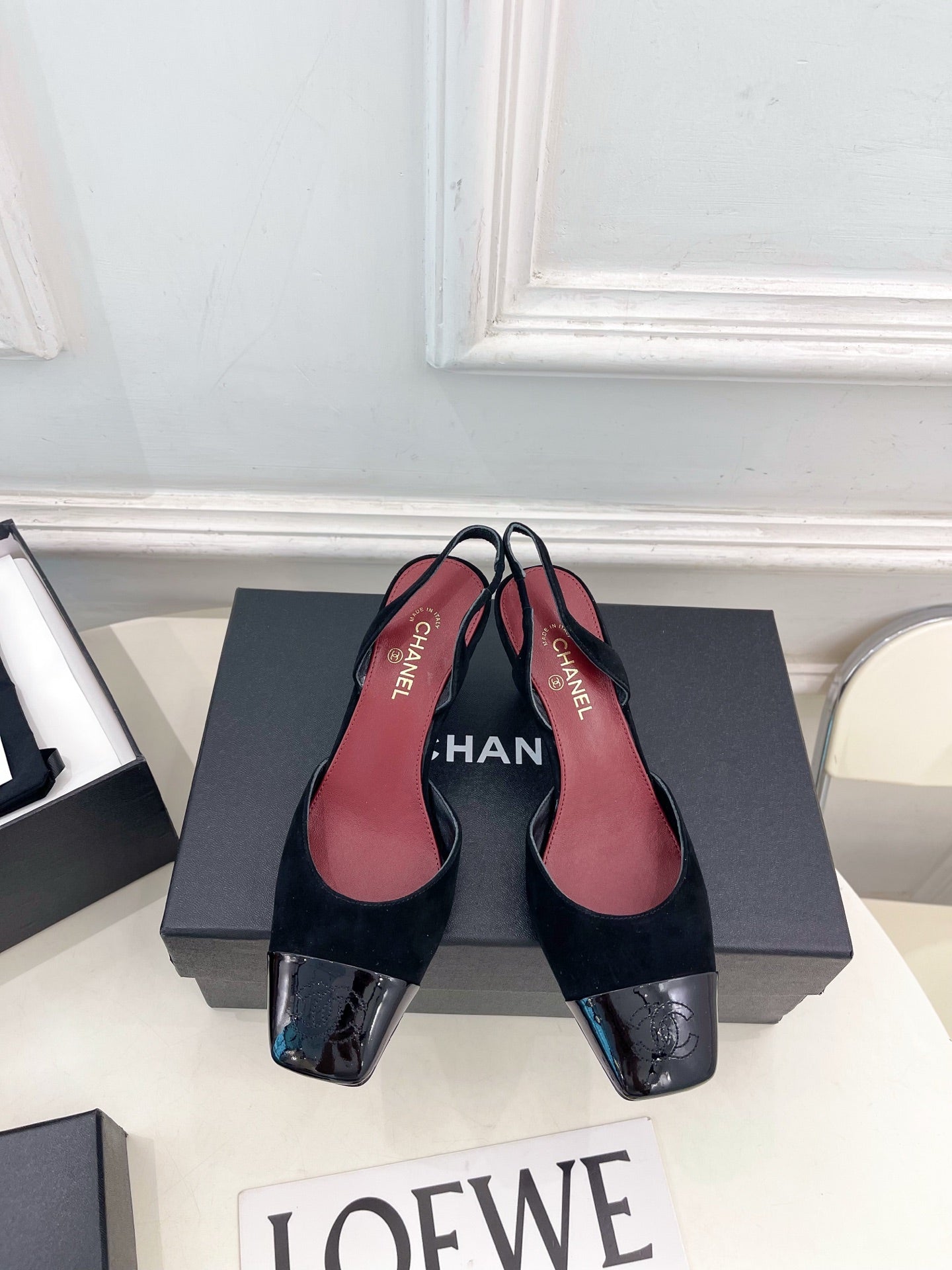 CC 26s Square Toe Slingback 6.5cm Black Suede Leather 946912
