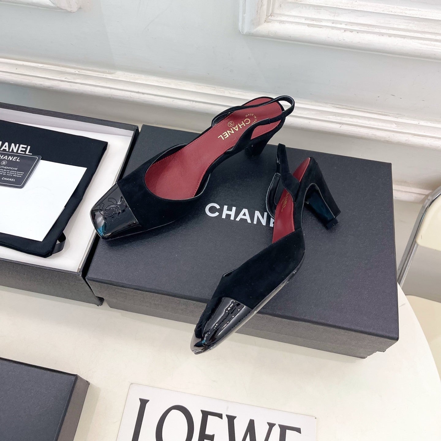 CC 26s Square Toe Slingback 6.5cm Black Suede Leather 946912