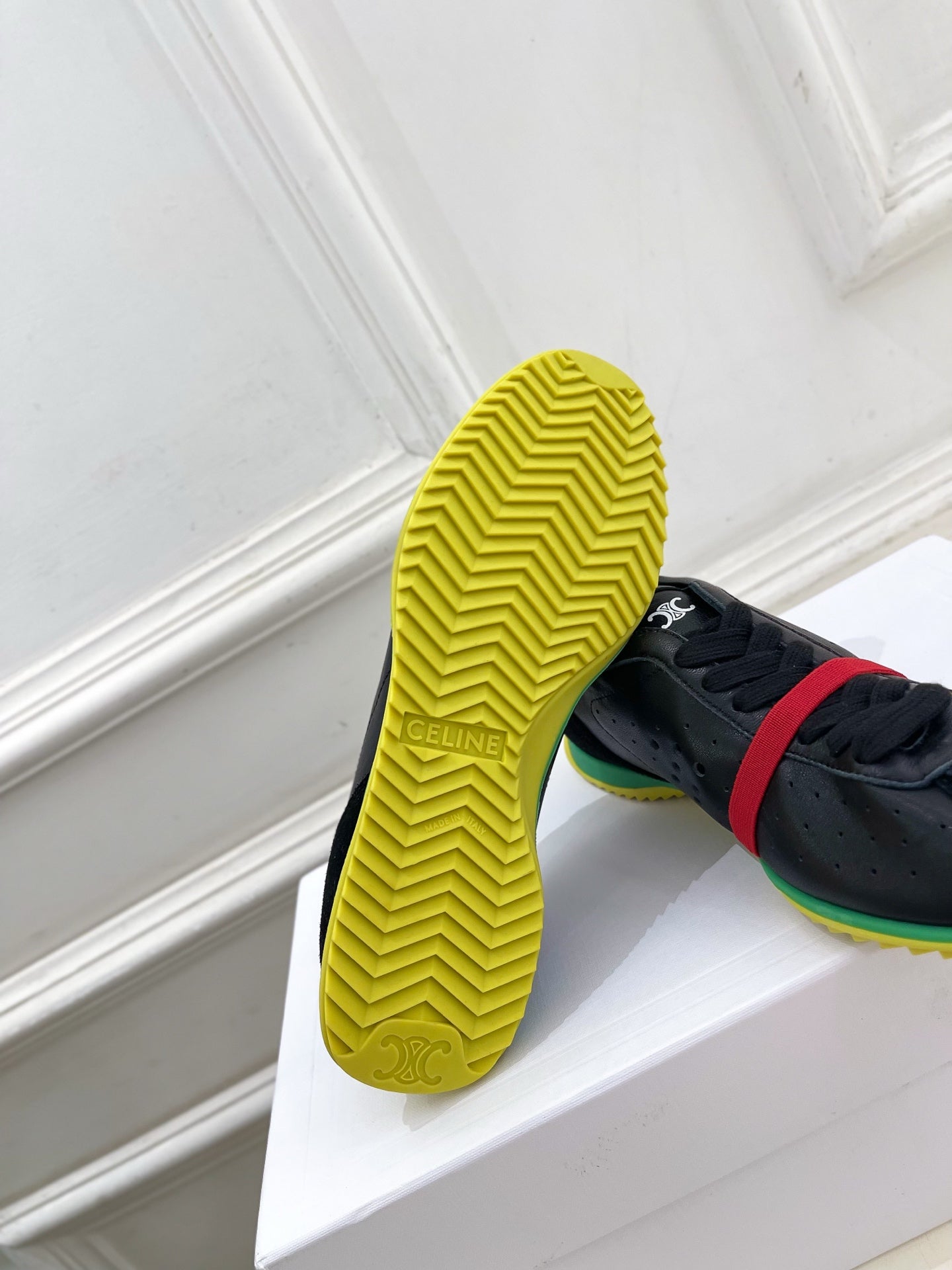 Celine 26s Soft Sneaker Black Green Perforated Lambskin Suede 947586