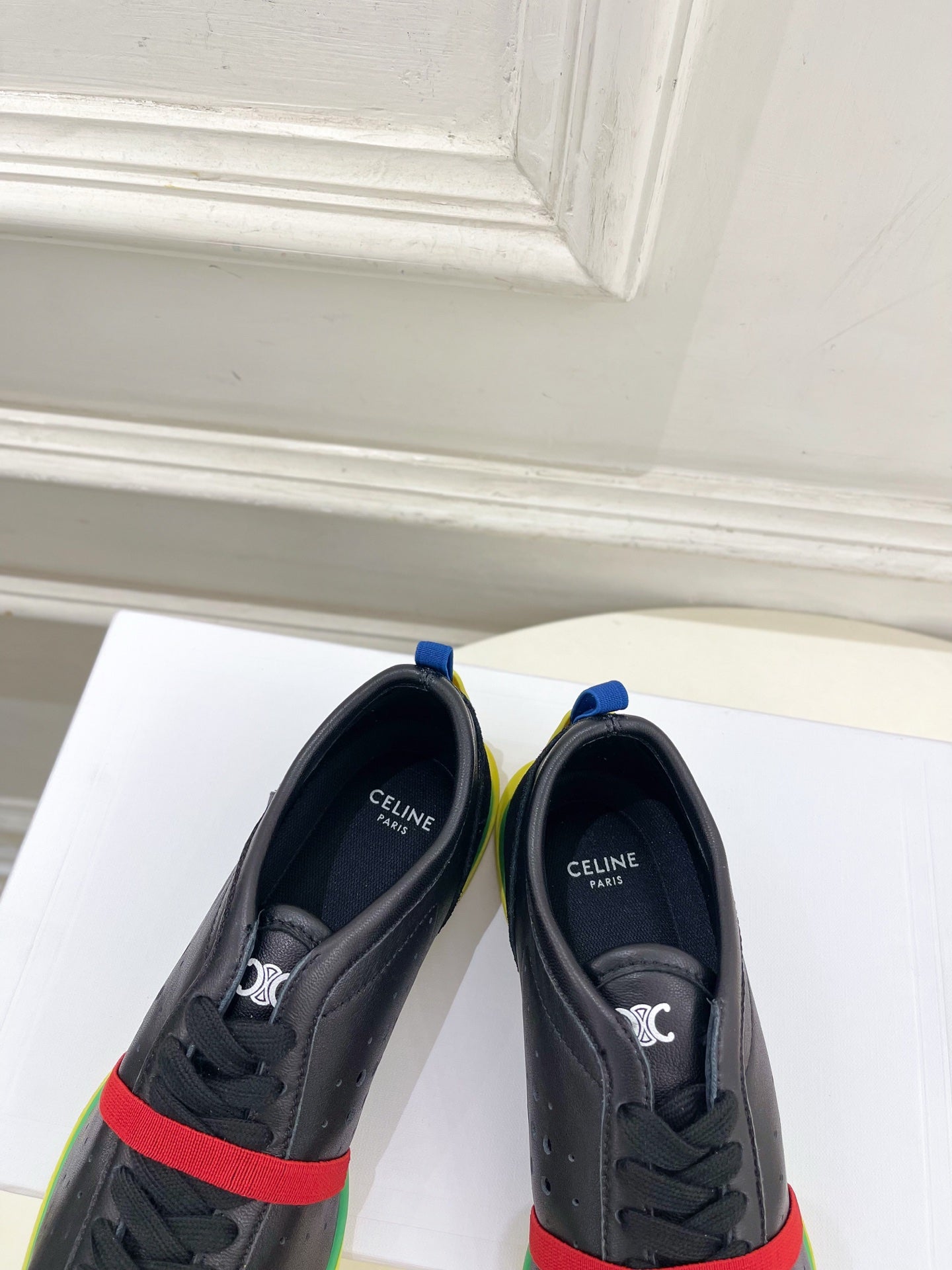 Celine 26s Soft Sneaker Black Green Perforated Lambskin Suede 947586
