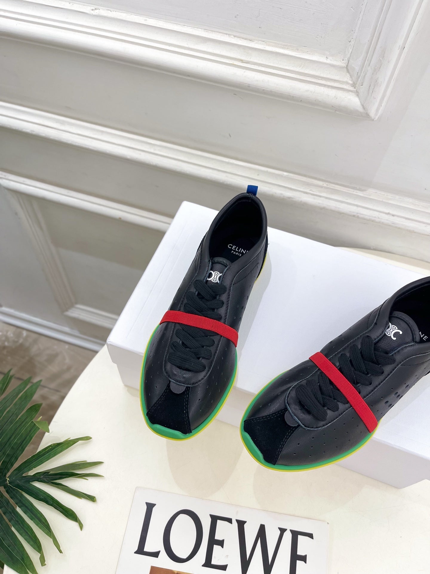 Celine 26s Soft Sneaker Black Green Perforated Lambskin Suede 947586