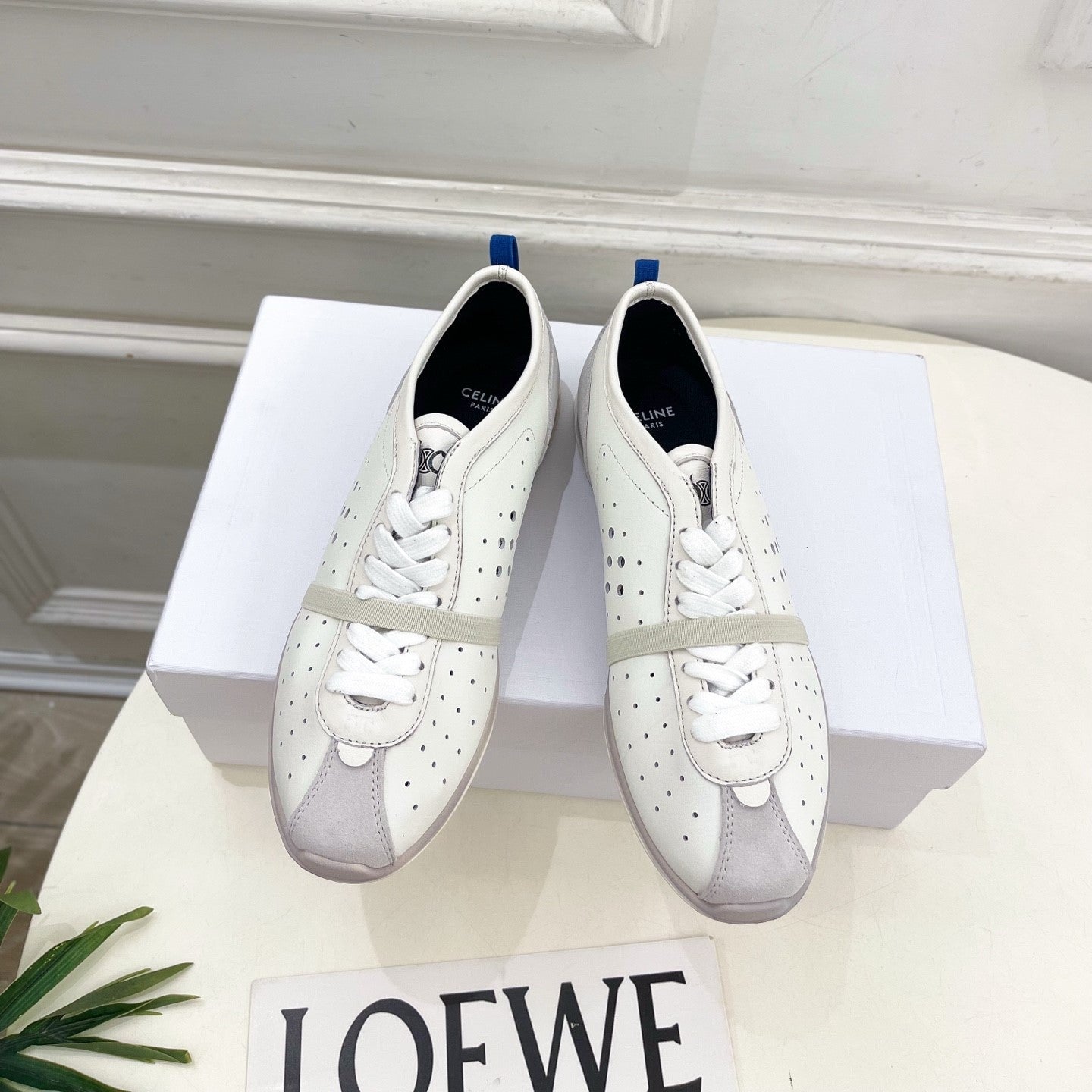 Celine 26s Soft Sneaker Optic White Perforated Lambskin Suede 947589