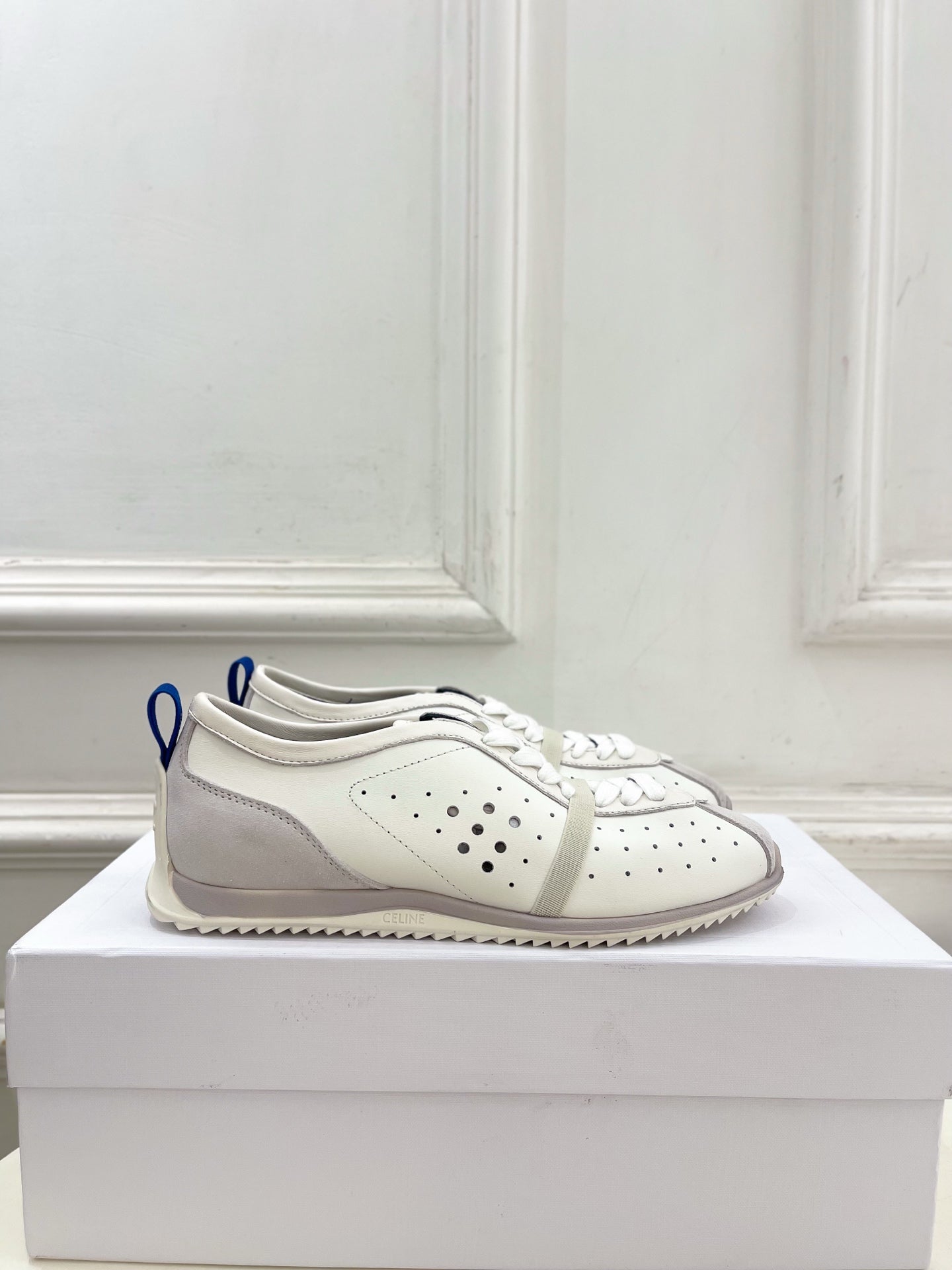 Celine 26s Soft Sneaker Optic White Perforated Lambskin Suede 947589
