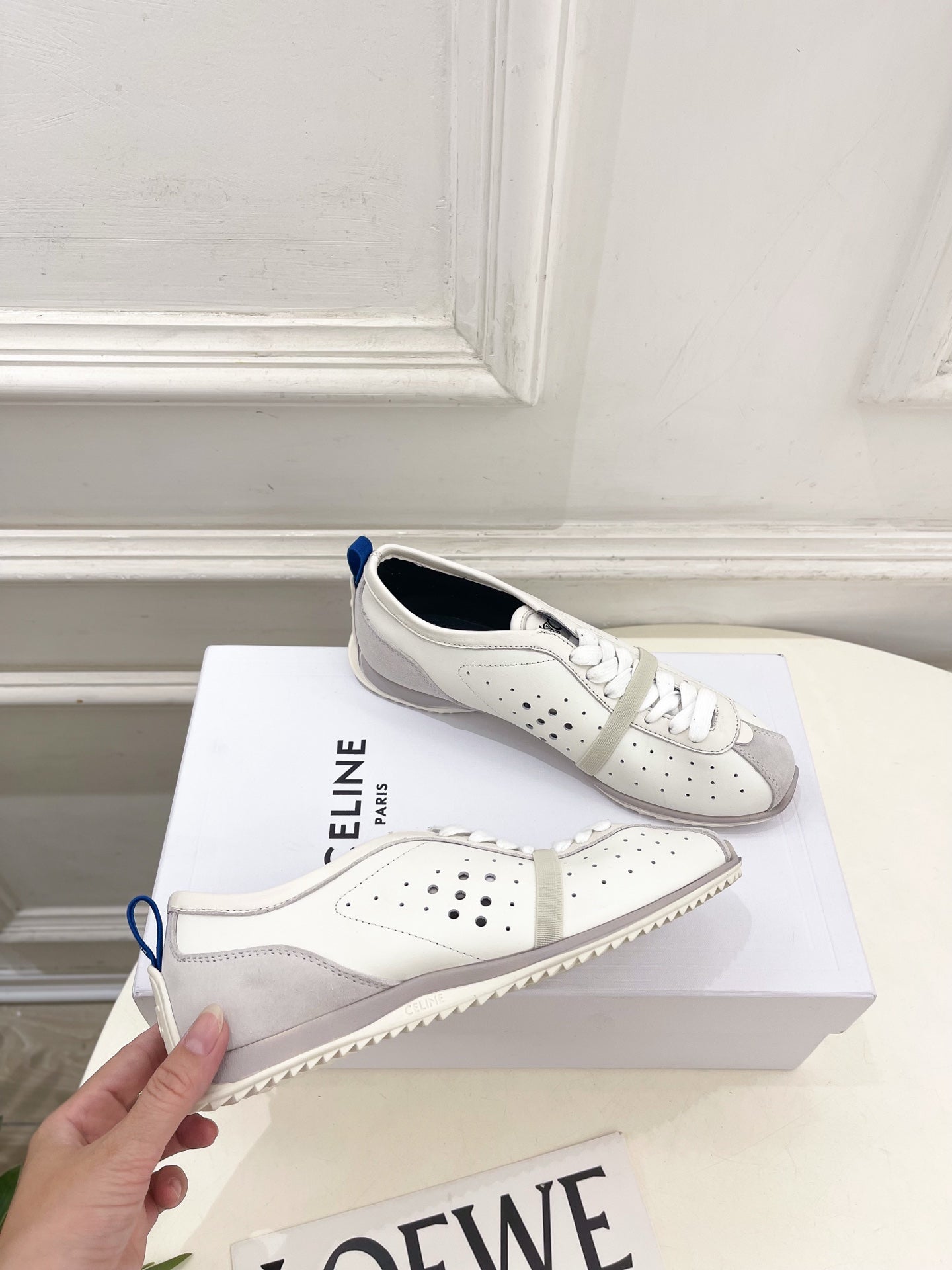 Celine 26s Soft Sneaker Optic White Perforated Lambskin Suede 947589