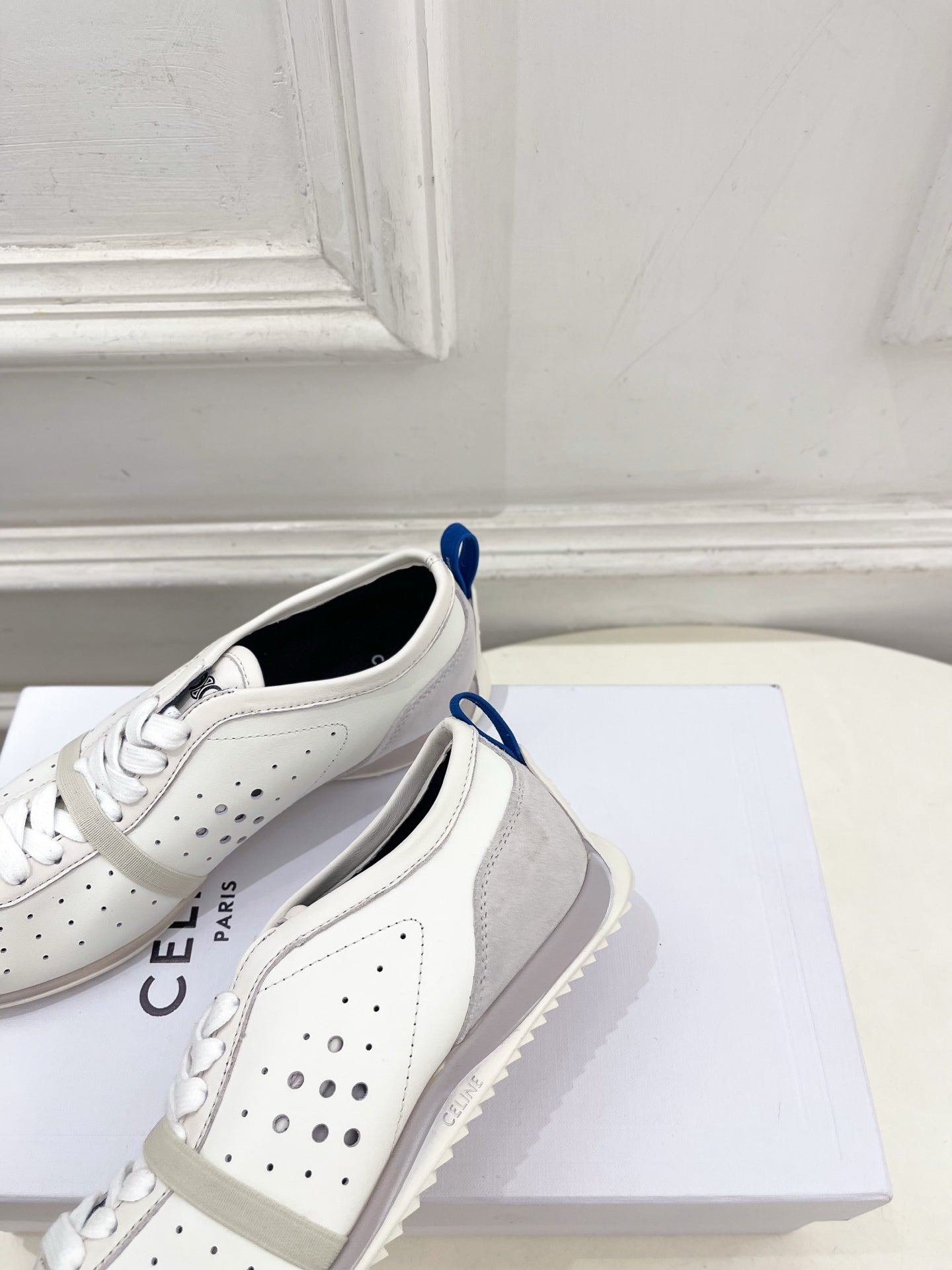 Celine 26s Soft Sneaker Optic White Perforated Lambskin Suede 947589