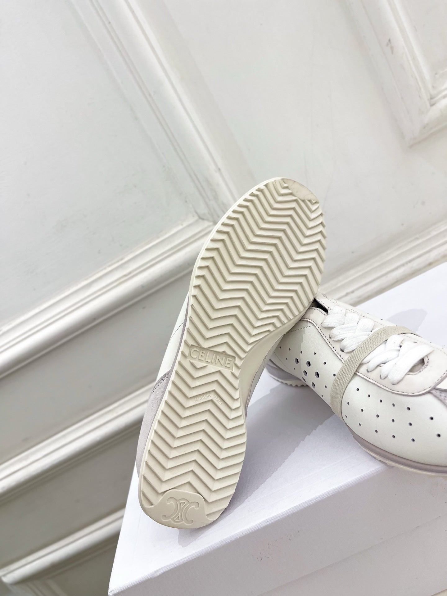 Celine 26s Soft Sneaker Optic White Perforated Lambskin Suede 947589
