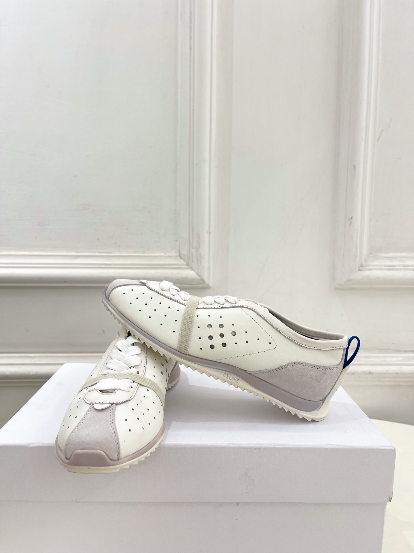 Celine 26s Soft Sneaker Optic White Perforated Lambskin Suede 947589