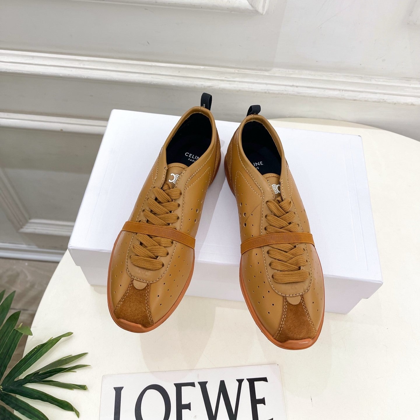 Celine 26s Soft Sneaker Camel Perforated Lambskin Suede 947588