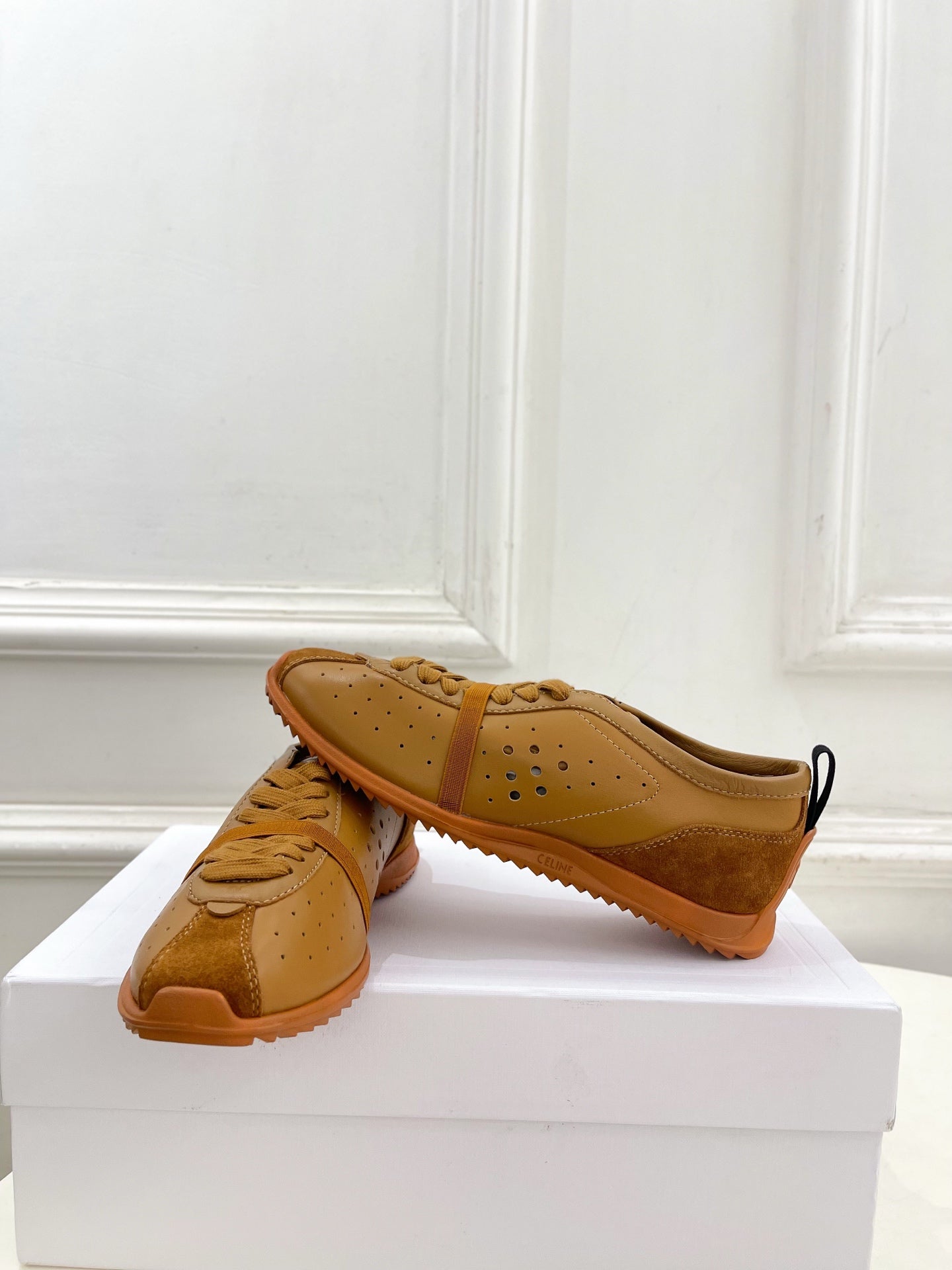 Celine 26s Soft Sneaker Camel Perforated Lambskin Suede 947588