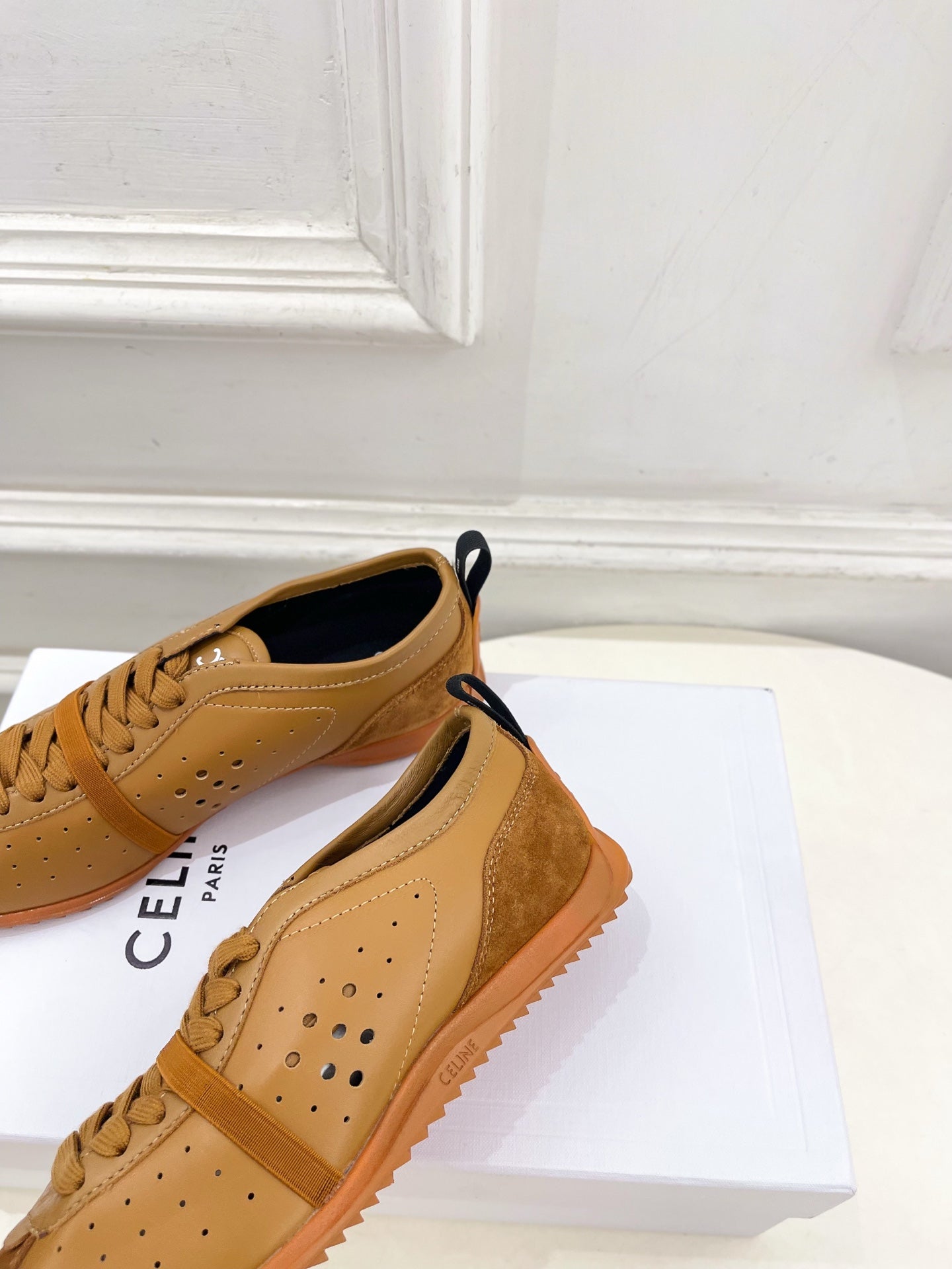 Celine 26s Soft Sneaker Camel Perforated Lambskin Suede 947588