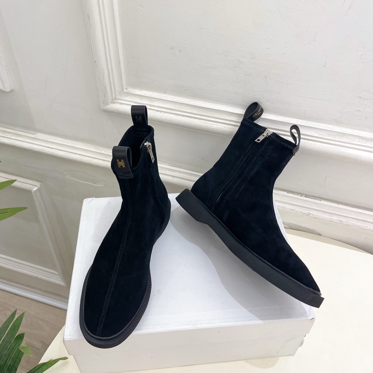 Celine 26s Flow Zipped Ankle Boots Black Suede 947590