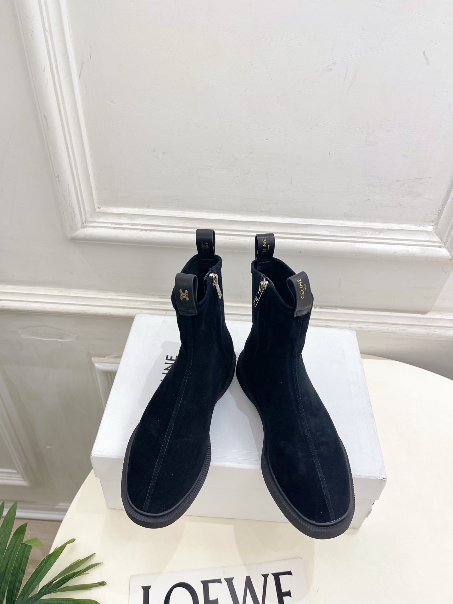 Celine 26s Flow Zipped Ankle Boots Black Suede 947590