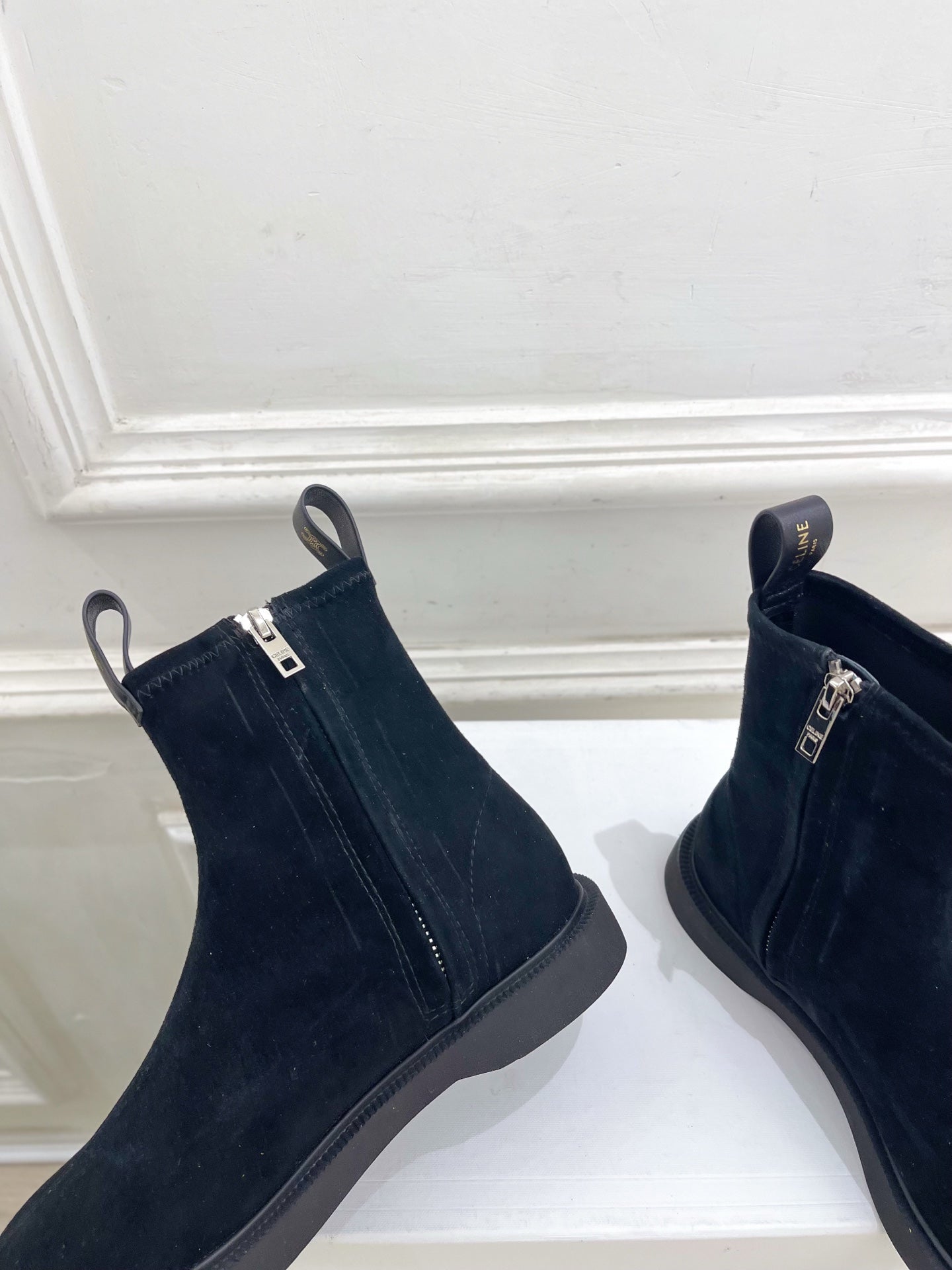 Celine 26s Flow Zipped Ankle Boots Black Suede 947590