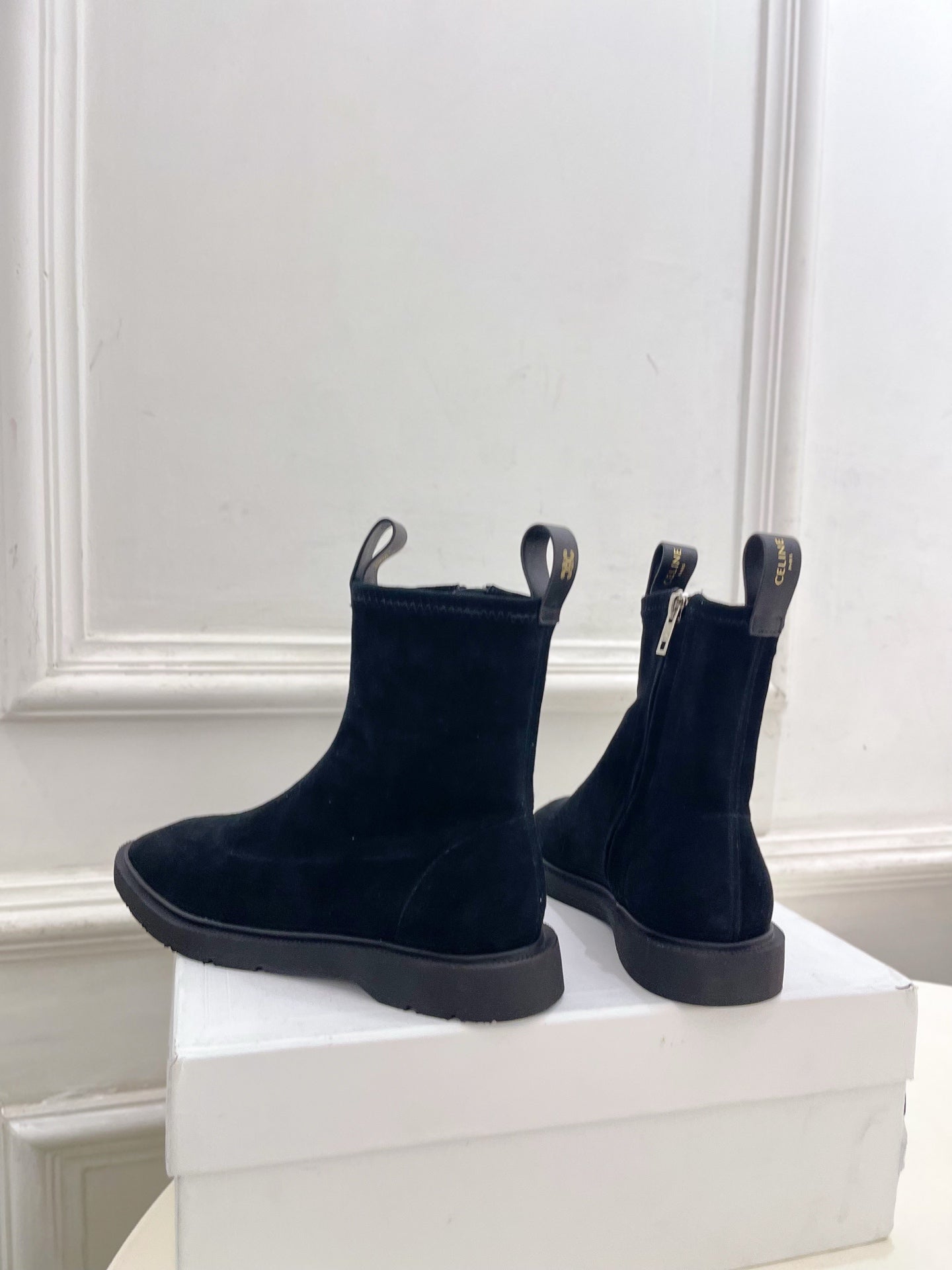 Celine 26s Flow Zipped Ankle Boots Black Suede 947590