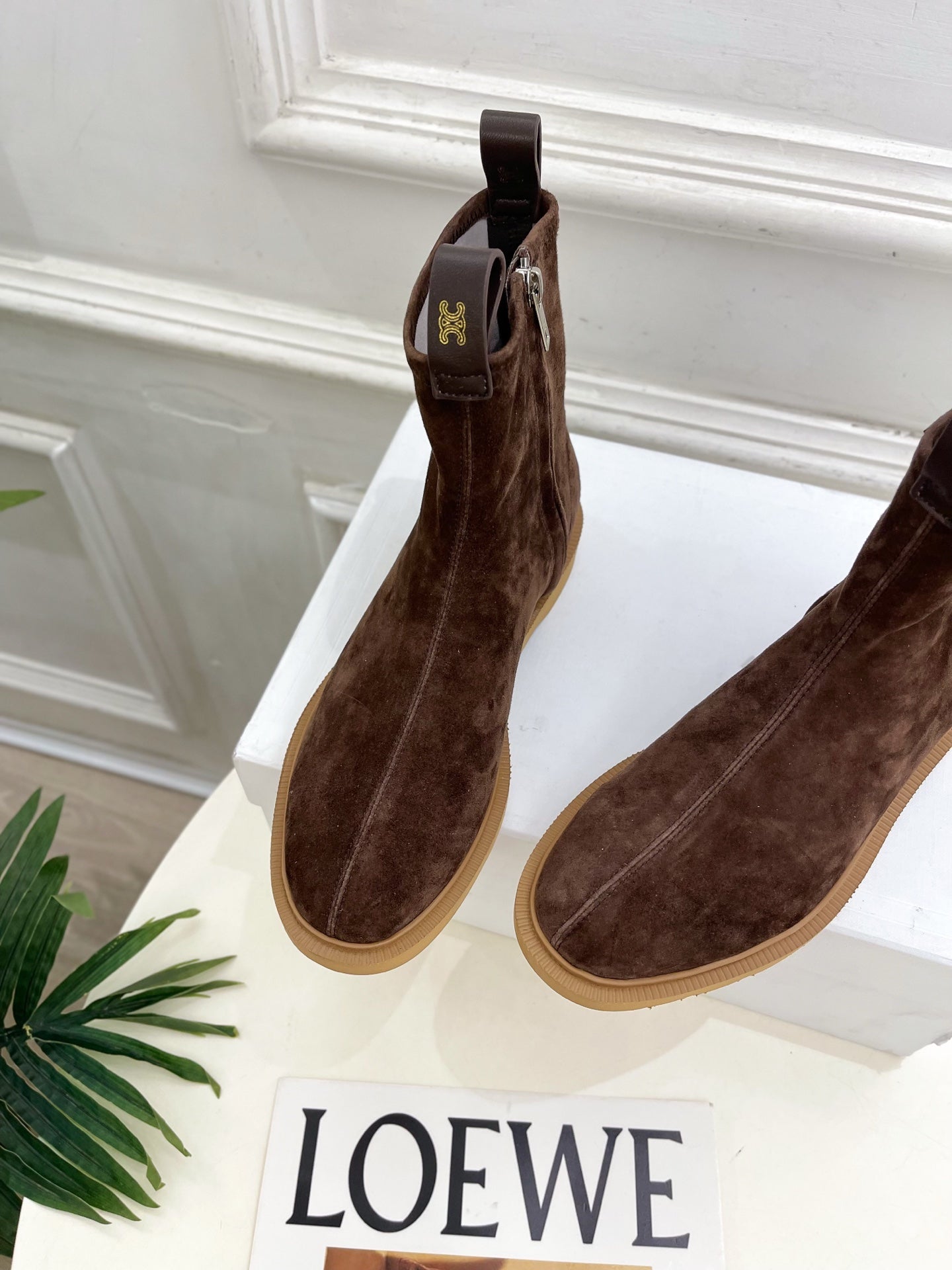 Celine 26s Flow Zipped Ankle Boots Coffee Suede 947591