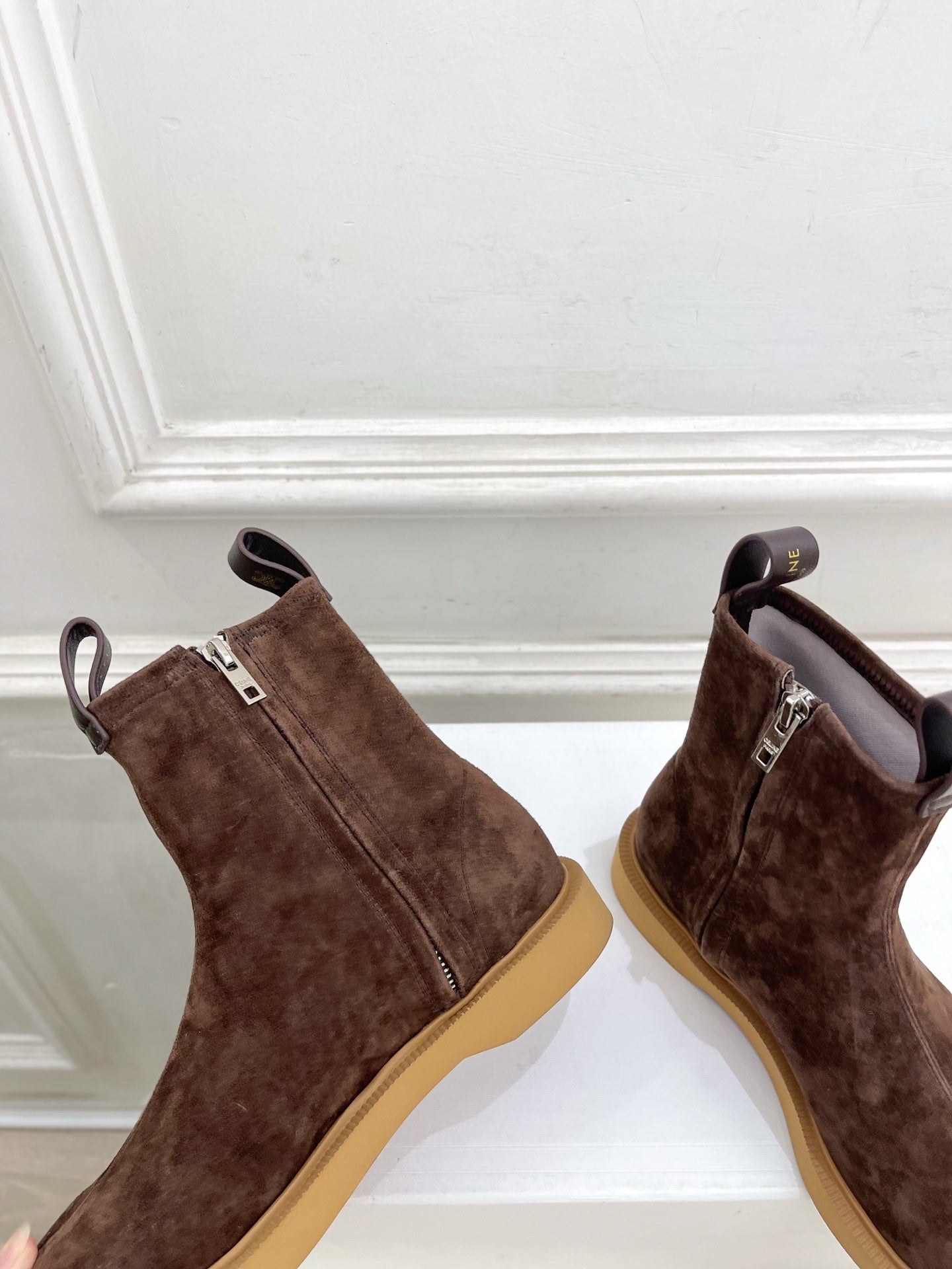 Celine 26s Flow Zipped Ankle Boots Coffee Suede 947591